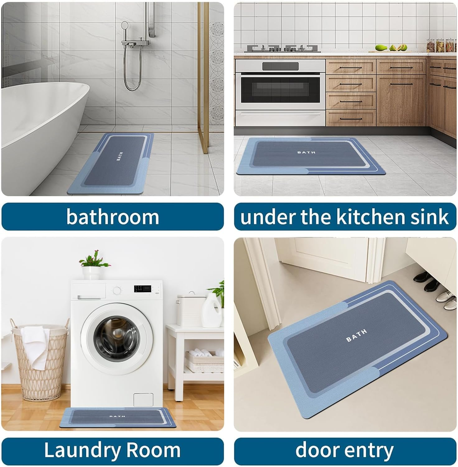 Bath Mat, Bathroom Rugs Super Absorbent Shower Mats Quick Dry Thin Rubber Mats for Bathroom Floor Fit under Door Bath Mat for for Floor Bathtub Vanity-Bathmat Bath Rug image number 5