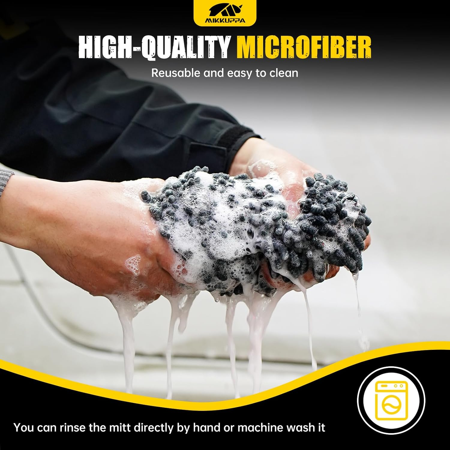 MIKKUPPA Car Wash Mitt Microfiber - Double-Sided Chenille Scratch Free Mitt with Waterproof Inner for Car Washing Home Cleaning (Gray, 2Pack, 10'' X 7'') image number 5