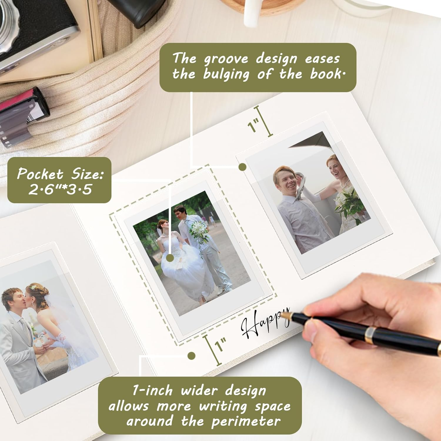 Instax Mini Photo Album Hardcover with 52 Pockets - Extra Wide Writing Space for Fujifilm, Polaroid, HP Sprocket & KPOP Photo Cards, Kuword Premium Acid-Free Photo Book Gift (Beige) - Burgundy image number 2