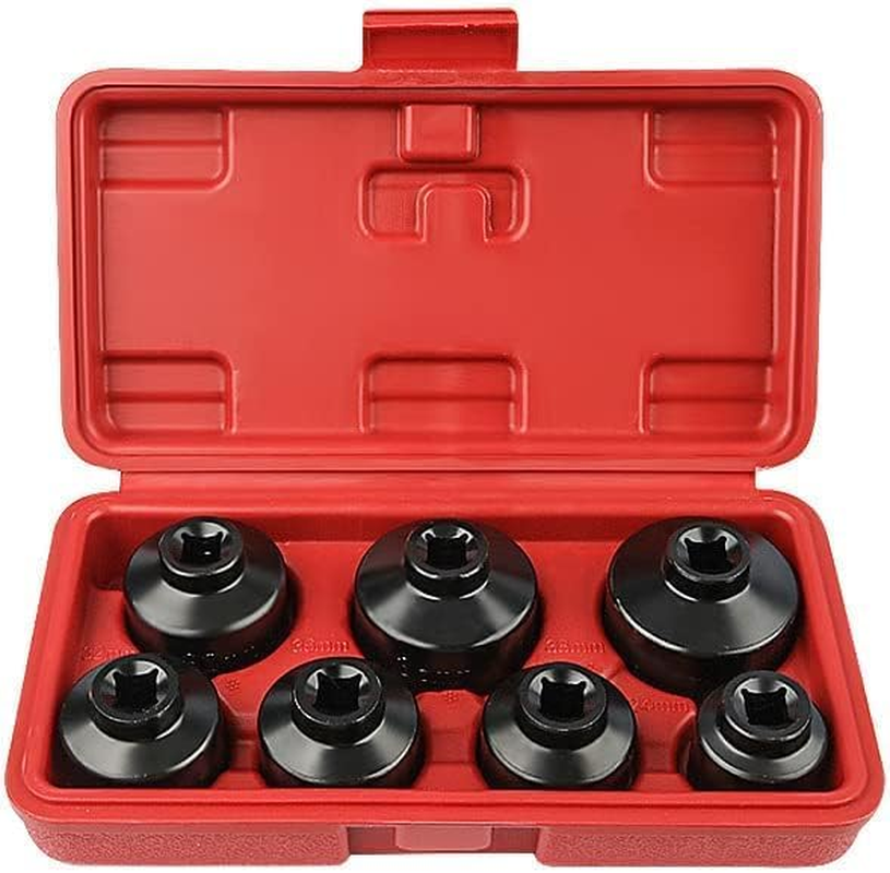 7PCS Oil Filter Cap Wrench Tool Kit, 3/8" Drive Metric 24Mm,27Mm,29Mm,30Mm,32Mm,36Mm,38Mm Socket Set for Toyota VW BMW Mercedes with Case image number 1