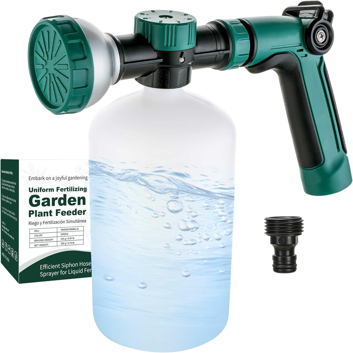 VENETIO 8-Dial Hose End Sprayer for Liquid Fertilizer/Soap | Precision Lawn, Yard & Garden Feeder for Uniform Fertilizing and Watering Plants | Hose Attachment Nozzle Spray Gun with 1000Ml Bottle image number 2