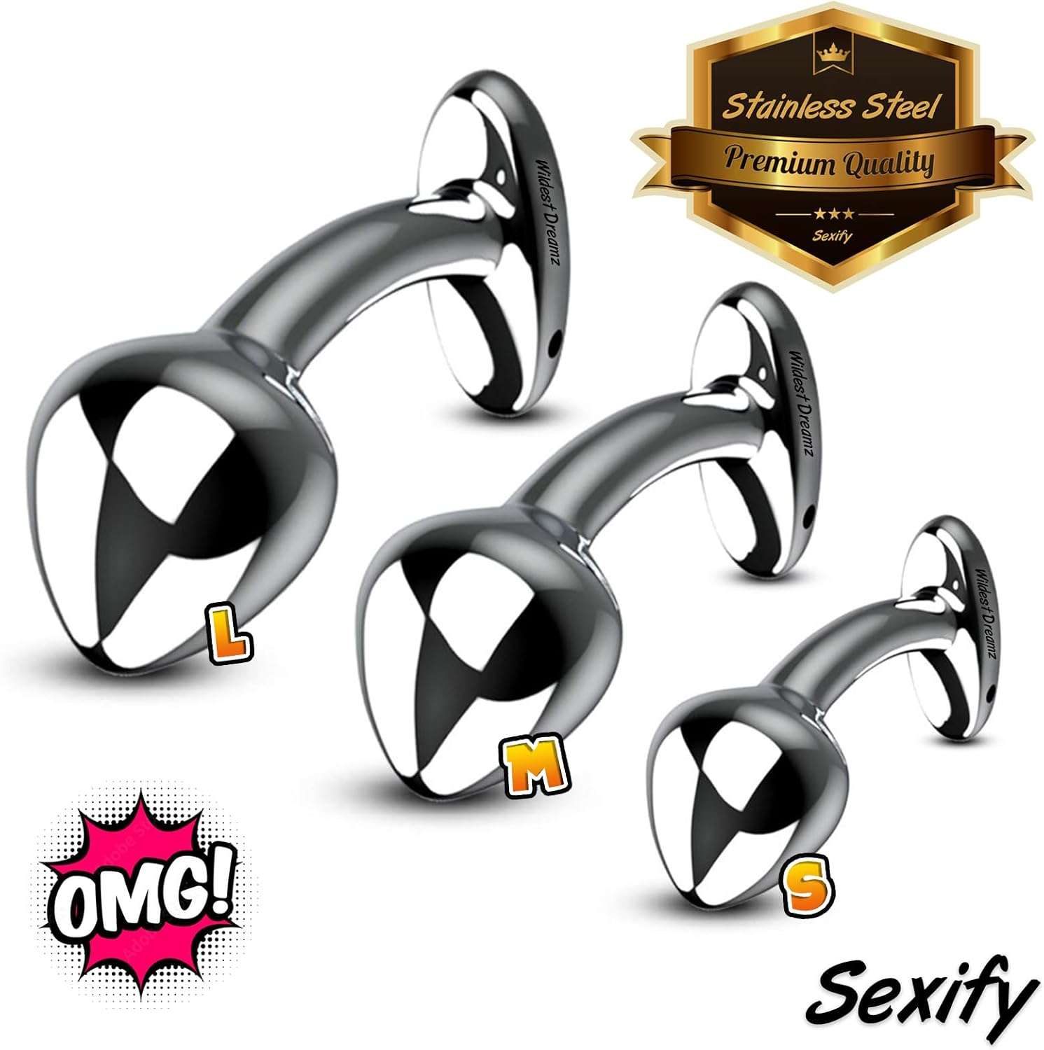 Metal Anal Plug Trainer Anal Butt Plugs Beginners Starter Set for Women and Men Anal Dildo Beads Plugs Trainer Stainless Steel 3 Pack Set Adult Sex Toy image number 3