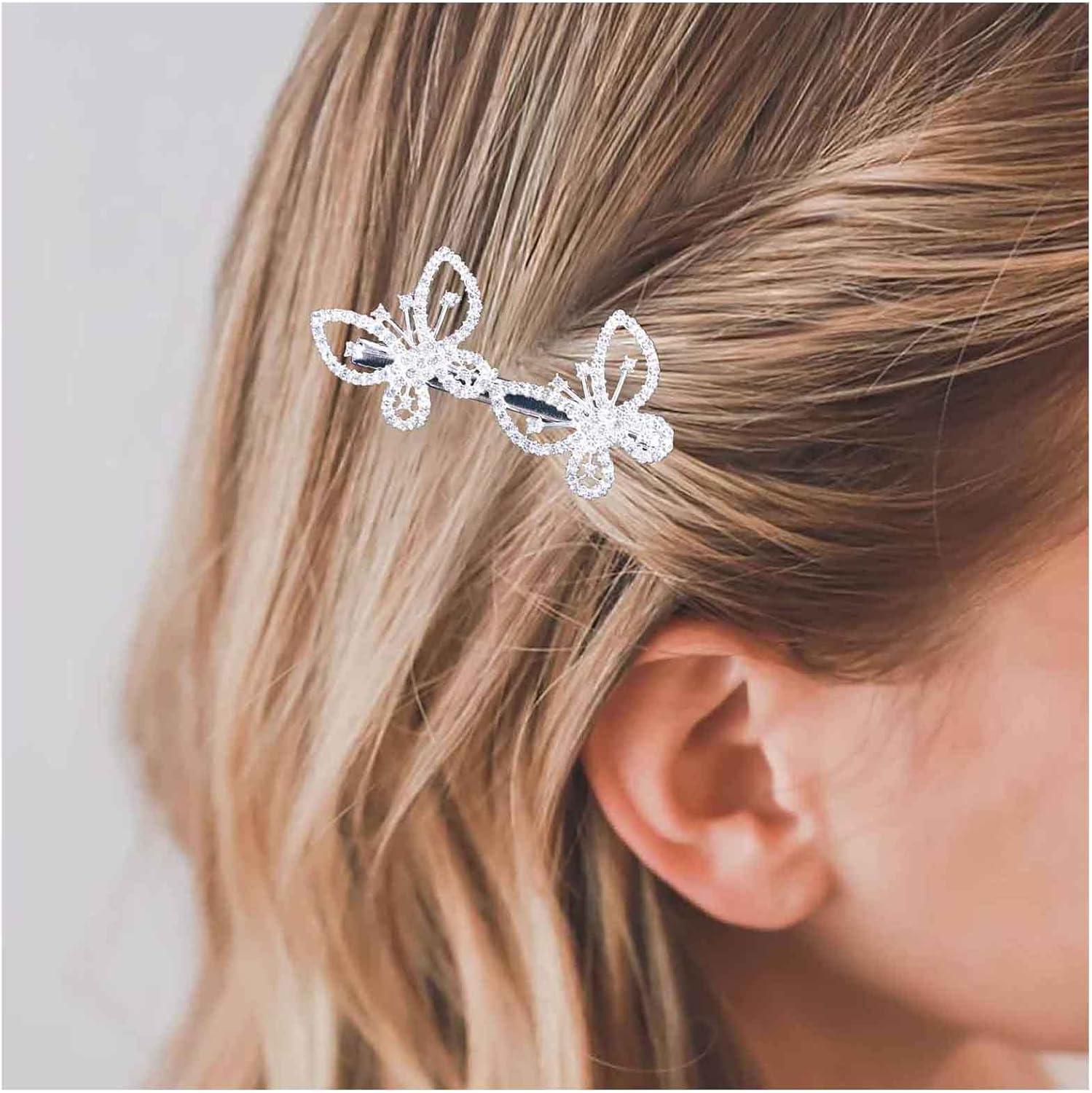Yheakne Boho Crystal Butterfly Hair Clip Cz Butterfly Hair Clip Silver Butterfly Hair Clip Headpiece Decorative Headwear Hair Accessories for Women and Girls