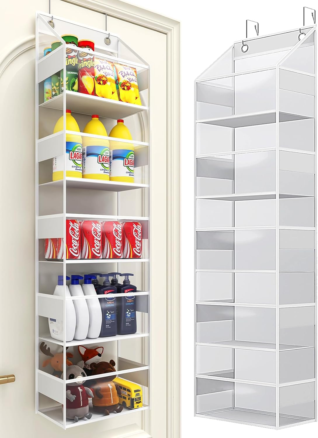 PHOTOONE 5-Tier over the Door Storage Hanging Organizer, Clear Hanging Storage Pantry Organizer, Large Capacity Door Organizer for Closet, Bedroom, Baby Nursery, Bathroom and Sundries