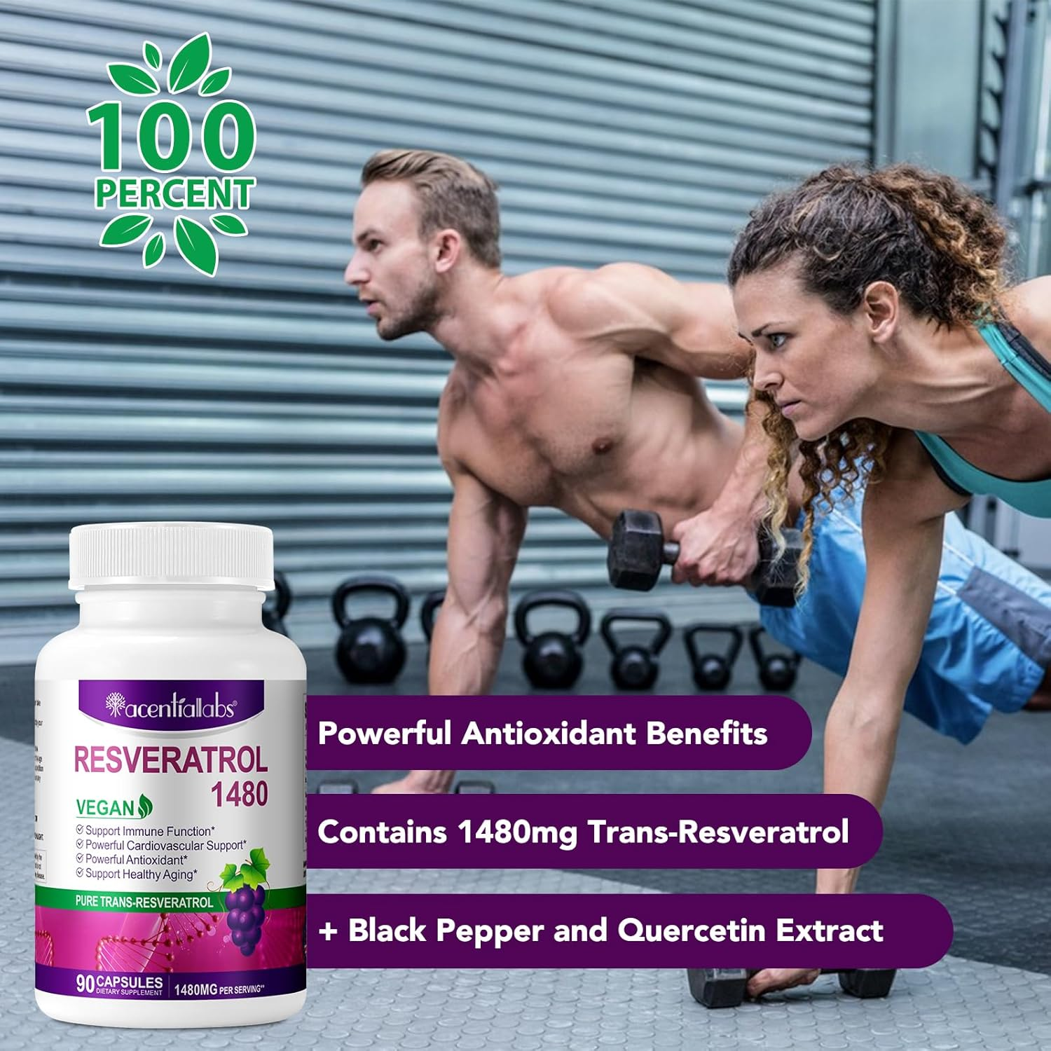 Resveratrol Supplement | Pure Trans-Resveratrol | 1480Mg per Serving | 90 Capsules | 3 Month Supply