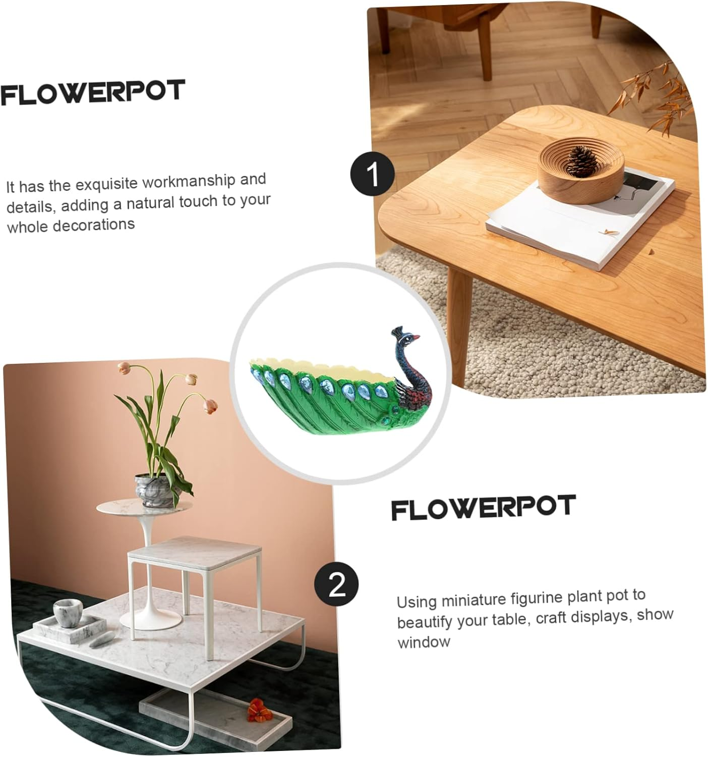 BESPORTBLE Peacock Ornament Resin Craft Desktop Sundries Container Small Succulent Pot for Peacocks Planter Gardening Flower Pot Use as Garden Ornaments Outdoor Decor Aesthetic image number 4