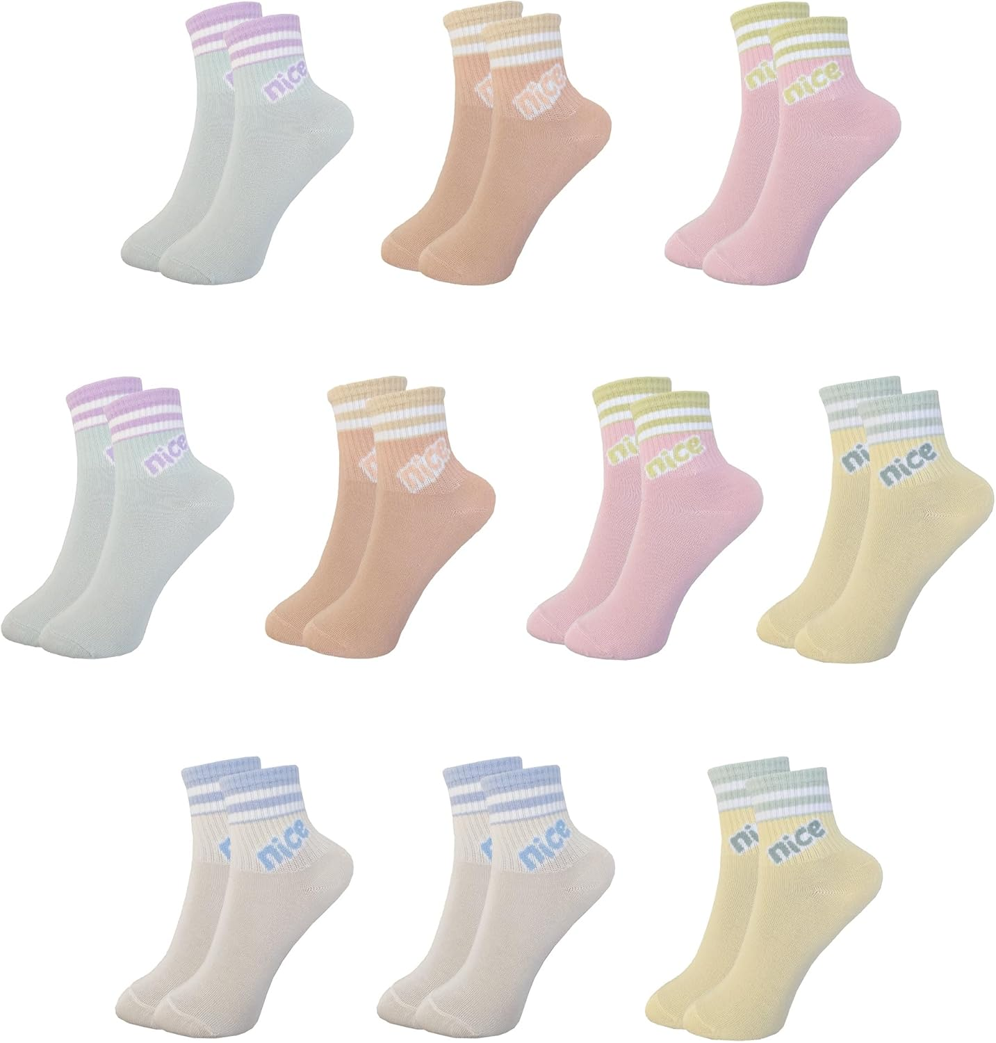 Zzxlw Girls' Socks Colourful Knitted Athletic Fashion White Double Stripes Socks 10 Pairs Soft & Elastic for Children Dopamine Colour Block Design 3-12 Years image number 5