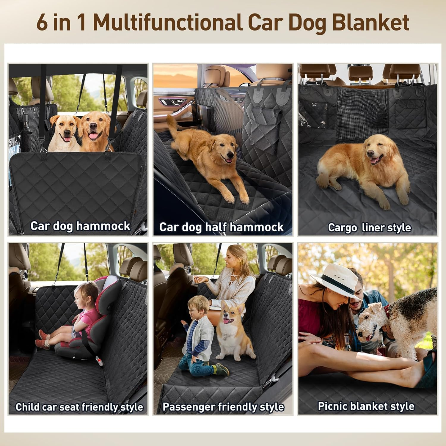 Gimars Extra Large 5 in 1 Dog Car Seat Cover for Back Seat Sturdy Zippers 600D Waterproof, 6 Layers Heavy Duty Scratchproof Pets Dog Seat Cover Nonslip for Cars Trucks SUV image number 1