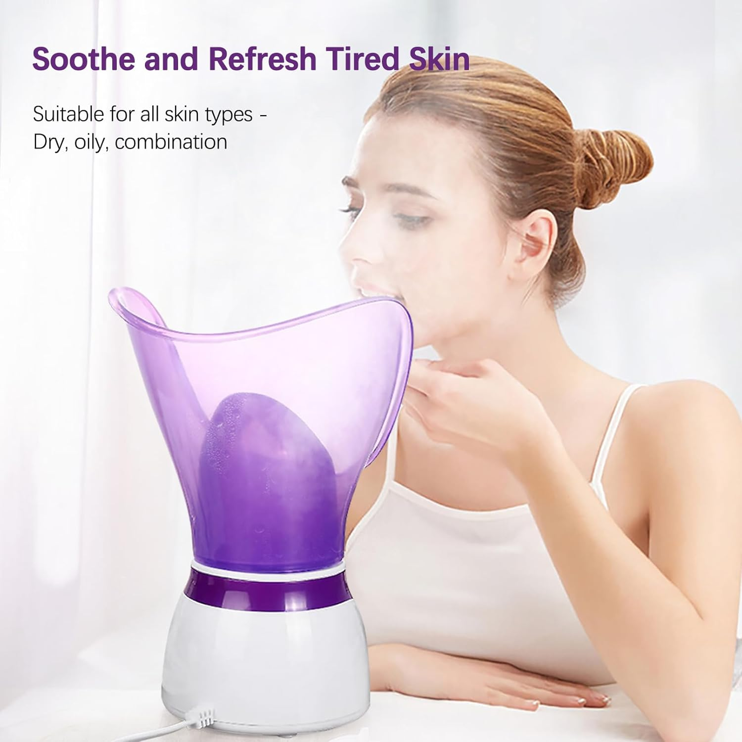 Facial Steamer Professional Spa Home Facial Steamer Sauna Pores Cleanse Warm Mist Moisturizing Humidifier Temp Control Fast Steam Sprayer（Purple） image number 2