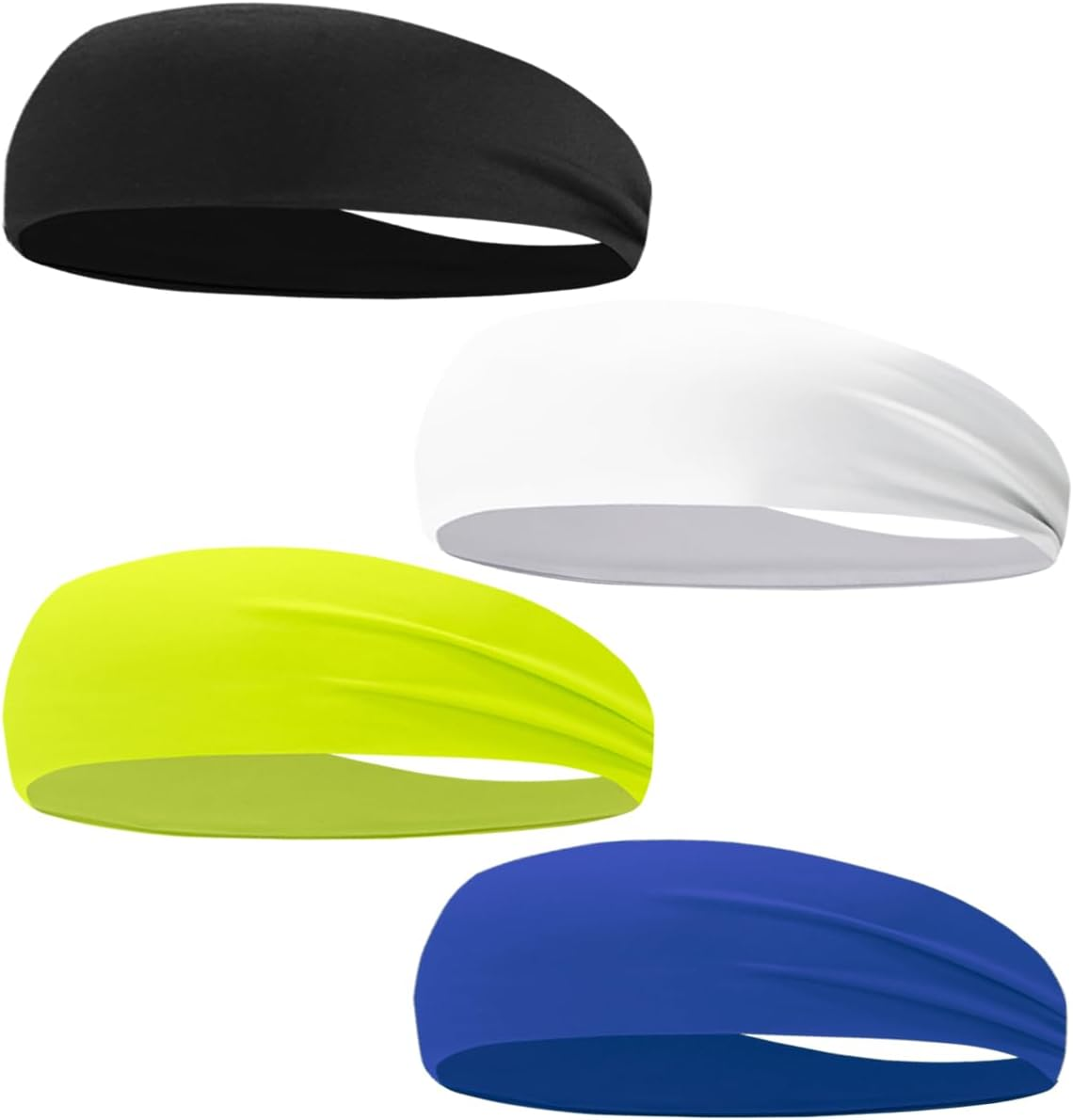 Sport Sweatbands for Men and Womem, 4 Pack, Double-Layer Workout Headbands, Sweat Wicking Hairbands for Running