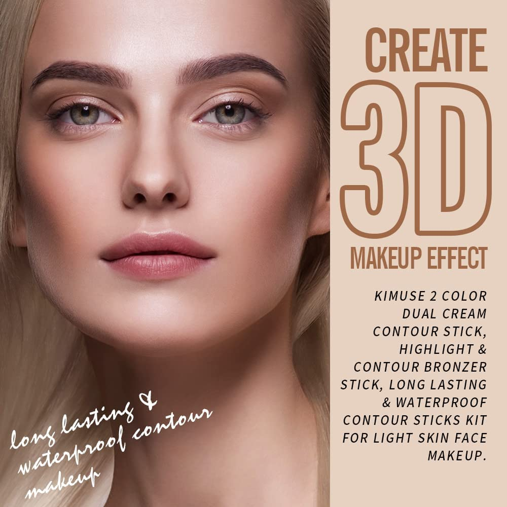 KIMUSE Dual Cream Contour Stick, 2 in 1 Contouring & Highlight Stick, Long Lasting, Smooth Easy to Blend Formula Face Contour Makeup