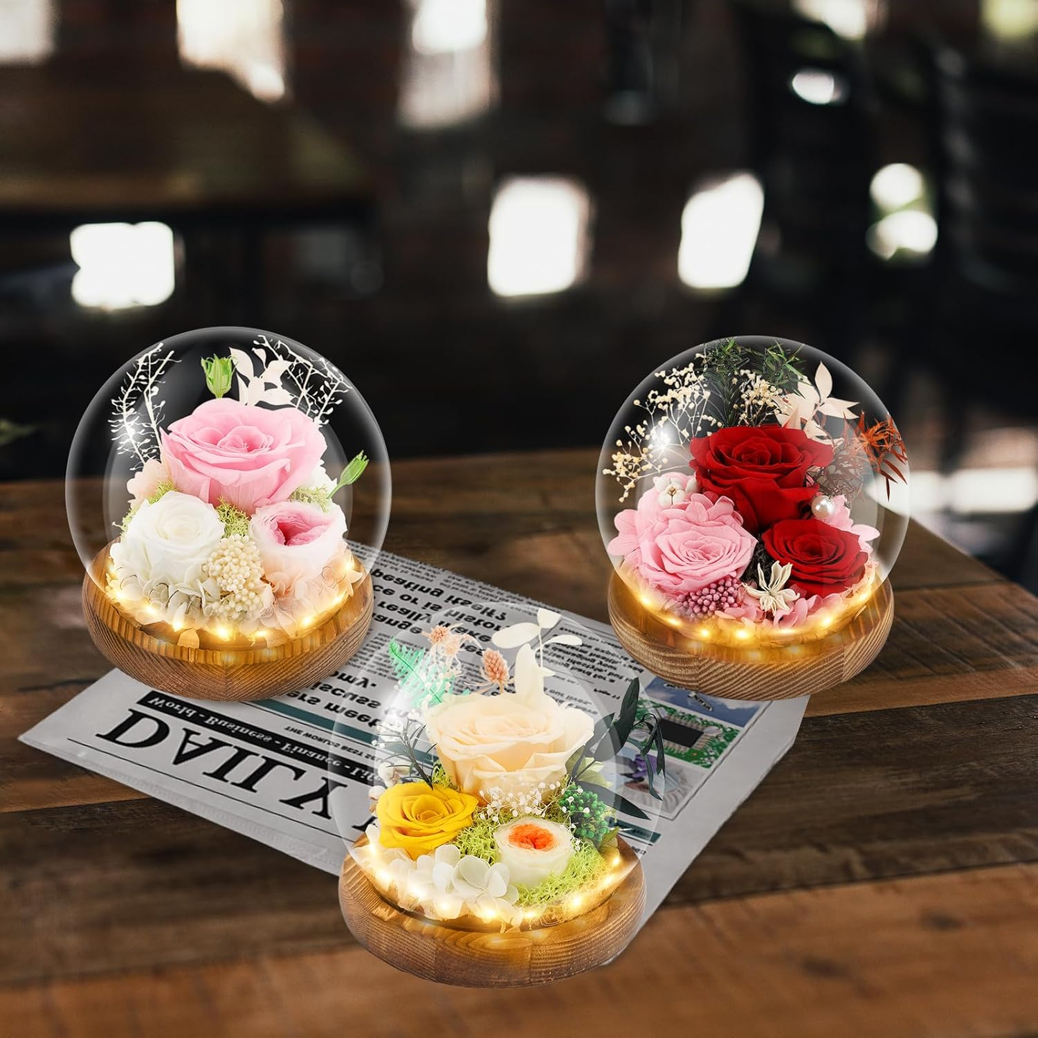 Rose in Glass Dome, Long-Lasting Real Flowers, with LED Light, Unique for Mother'S Day & Christmas & Valentine'S Day, Preserved Flowers Rose Gifts for Wife Girlfriend Mom (Red) image number 2