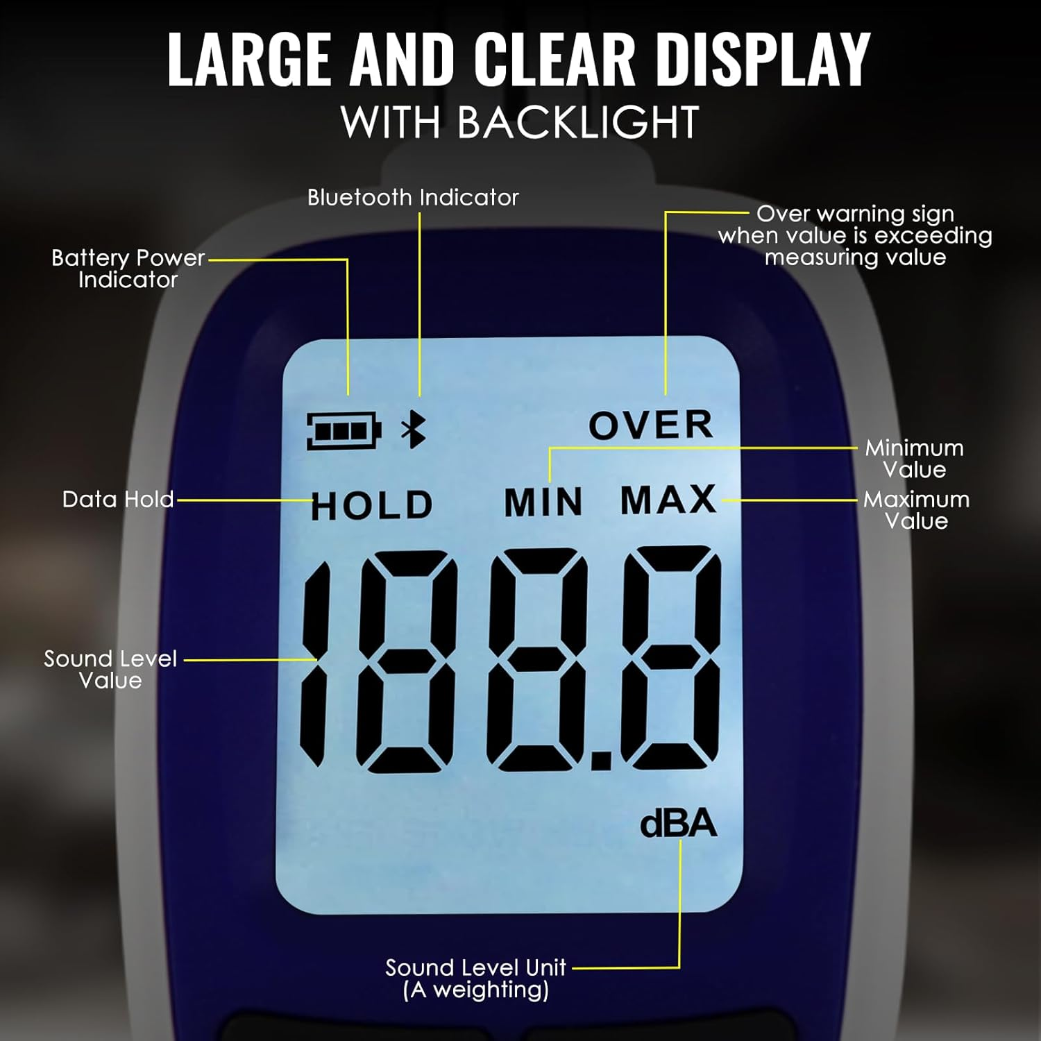 Decibel Meter Bluetooth Digital Sound Level Meter with APP Datalogger, 30-130Dba Wireless SPL Meter High Accuracy, 20,000 Records, Max/Min/Hold, Alarm &ndash; Noise Tester for Home, School, Factory and Etc. image number 6