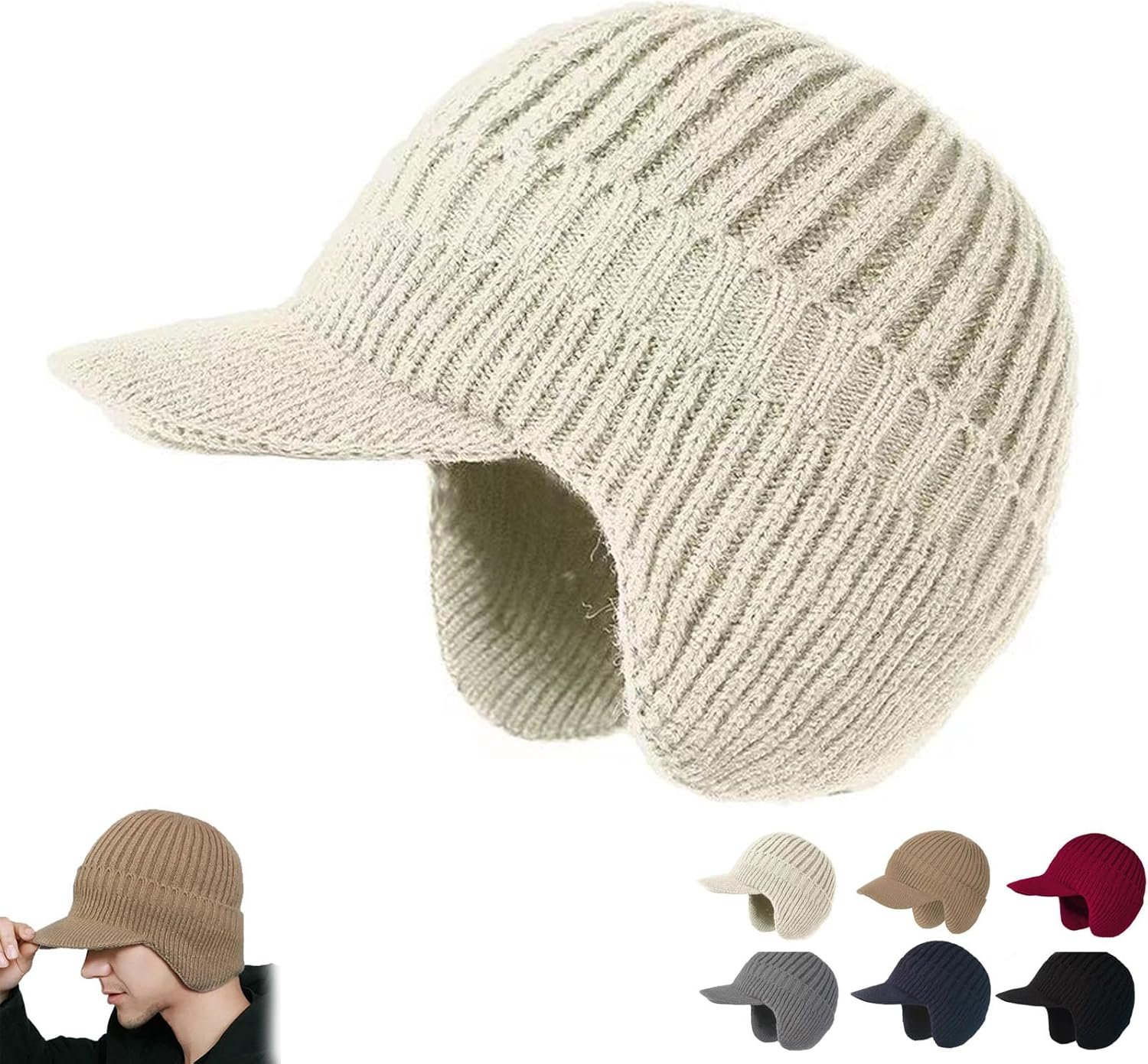 Joyhnny Cozyhead Beanie,Johnny Cozy Head Beanie,Sherum Winter Warm Caps with Brim,Warm Ear Protection Fleece Knitted Hat