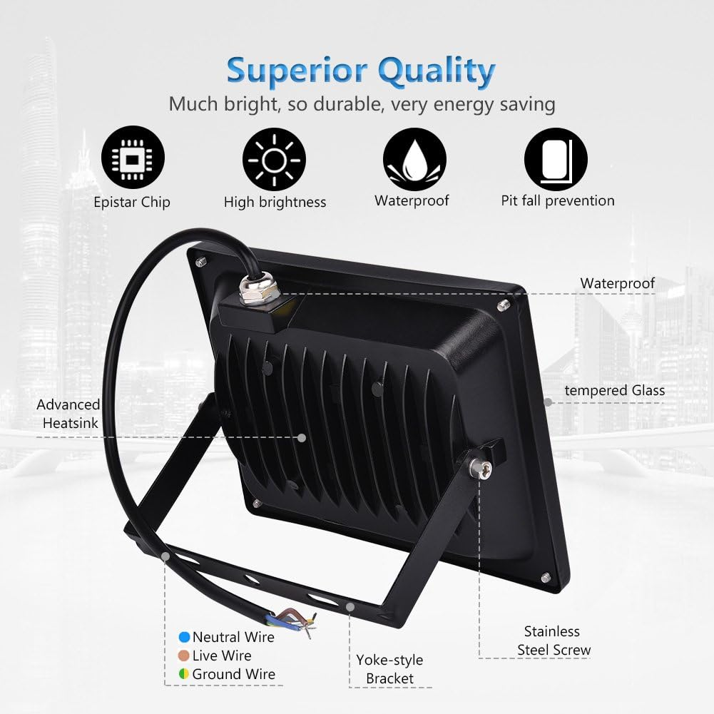Papasbox LED Spotlight 12 V, 30 W LED Floodlight Super Bright 2400 LM Spotlight Outdoor Floodlight 3000 K Warm White, IP65 Waterproof Headlight for Garden, Yard, Patio, Square, Factory image number 4