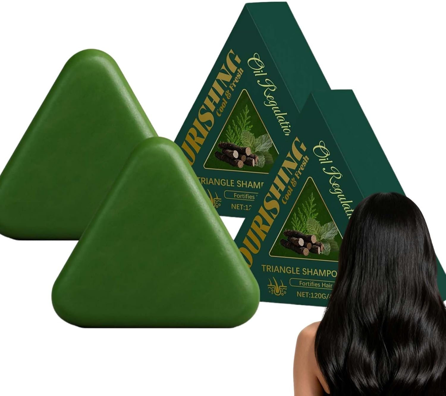 Nature Triangle Shampoo Bar, Nature Seven Green Soap Shampoo, Anti-Dandruff Hair Wash for Hair Growth & Oil Control, Frizzy Improvement, Portable Travel Cleanser & Solid Wash for Greasy (1PCS)