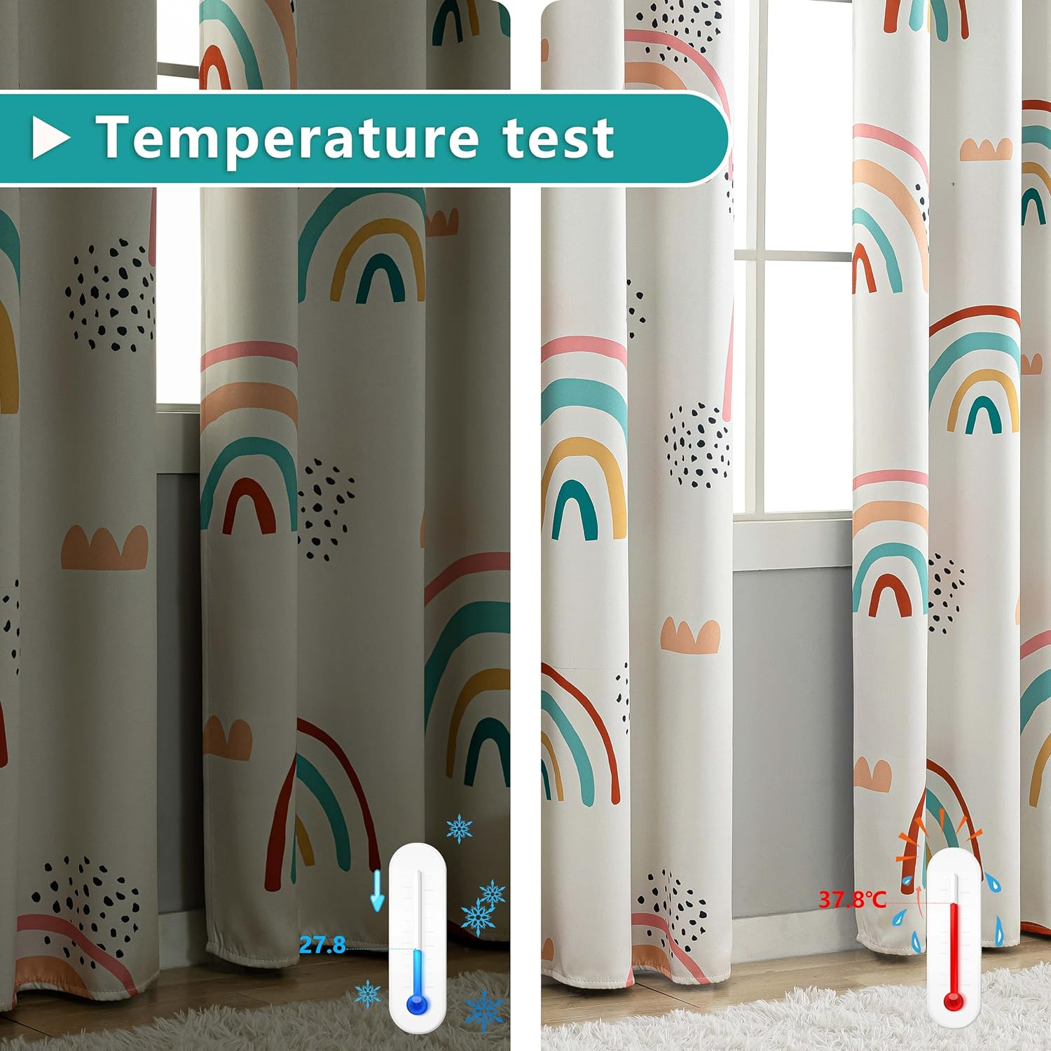 Chiinvent Blackout Rainbow Curtains for Kids Cute Rainbow Room Darkening Window Curtains Decorative Cartoon Black Out Curtain for Girls Bedroom Nursery, C1, 52" X 96", 2 Panels (90% Blackout) image number 5