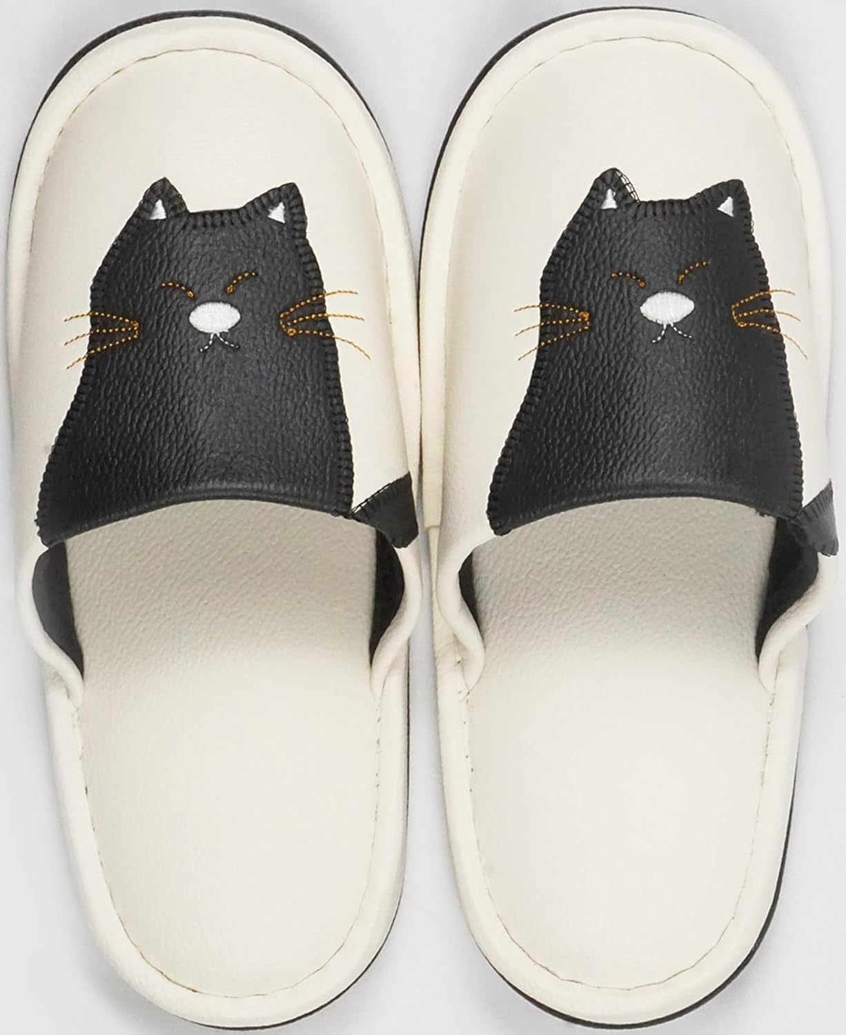 Basic Standard Toilet Slippers, Washable, Faux Leather, Slippers, Stylish, Monotone, Cat, White image number 6