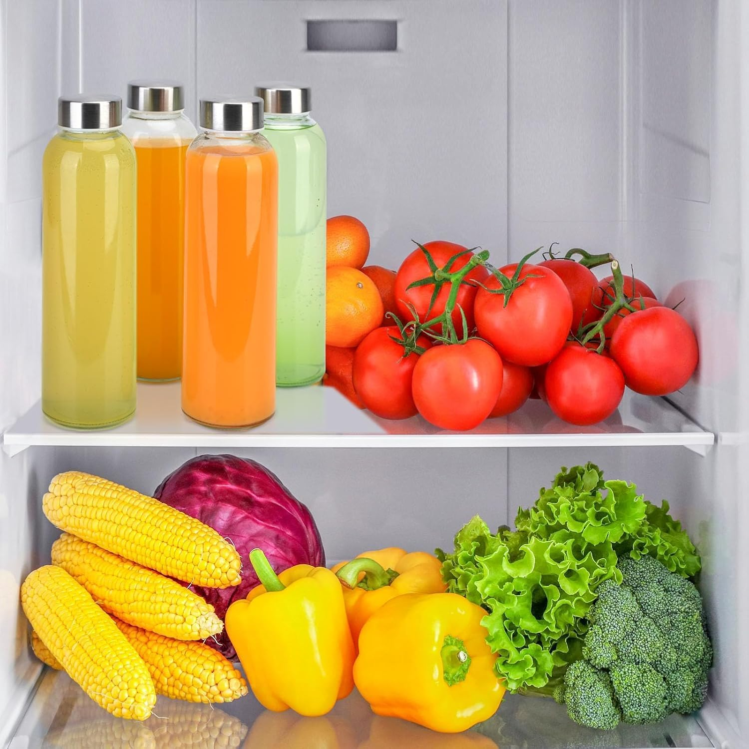 ALINK 18Oz Glass Juice Bottles with Lids Set of 6,Clear Glass Water Bottles,Reusable Drinking Bottles with Stainless Steel Airtight Cap,Storage Containers for Refrigerator-Bpa Free,Leak Proof image number 5