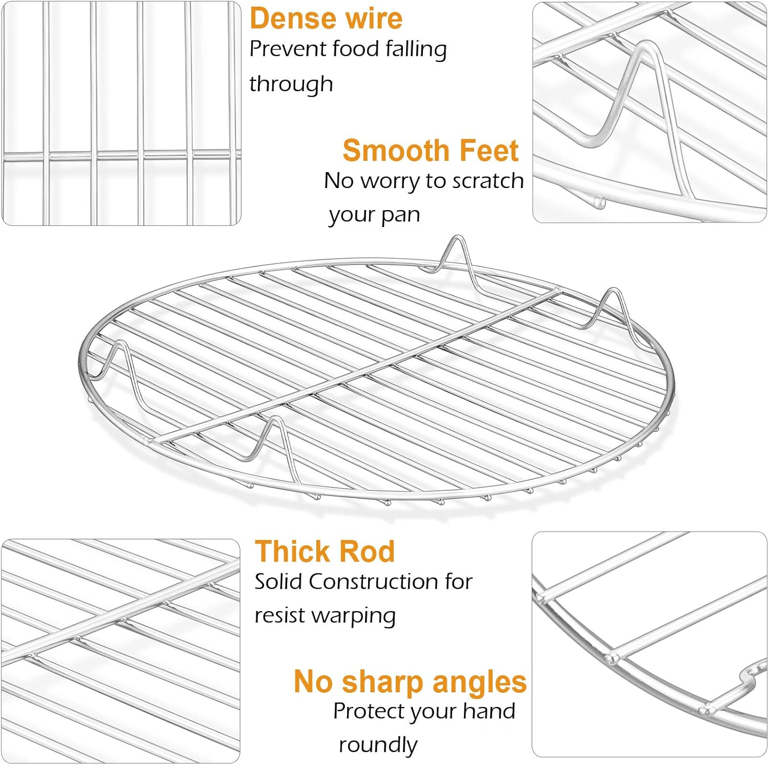 P&P CHEF 7&frac12;-Inch round Rack for Cooking Steaming Cooling Drying Baking, Fit Air Fryer Stockpot Instant Pot Pressure Cooker, Stainless Steel Made, 2 Pack - Oven & Dishwasher Safe image number 6