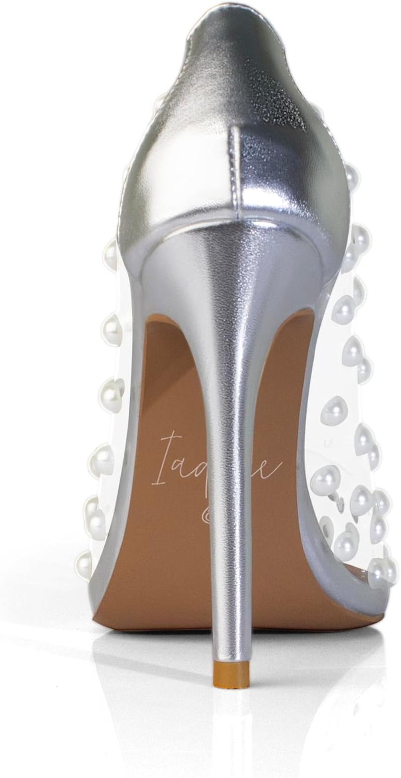 Iadore Women'S Pumps,11Cm Pointed Toe Women High Heel Shoes Fashion Pearl Studded PVC Clear Heels Party Dress Pump Shoes image number 7
