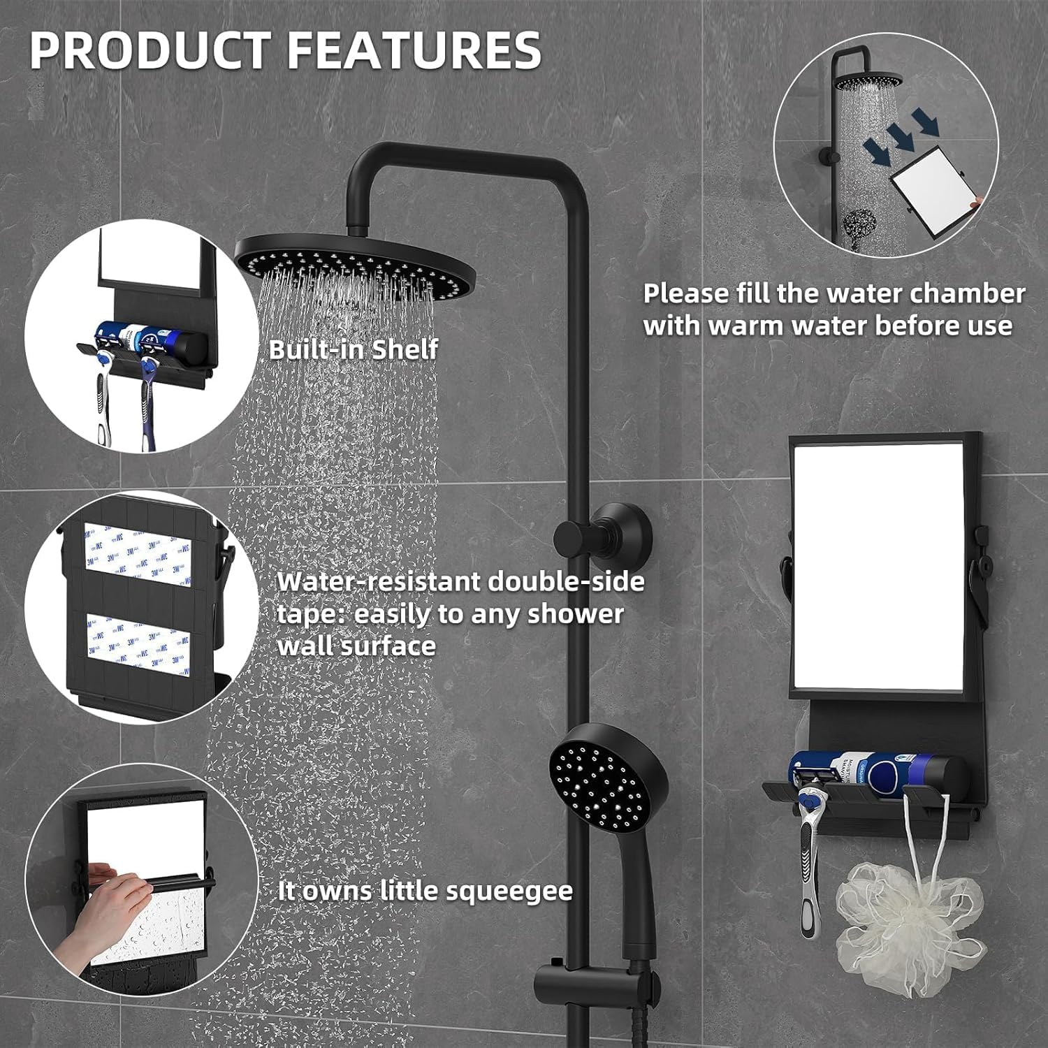Tinyso Shower Mirror,Dual-Sided 1X/3X Magnification, Anti-Fog Bath Mirror,Bigger Reflective Surface & Thinner Frame,Rust-Proof,Shaving Glass image number 2