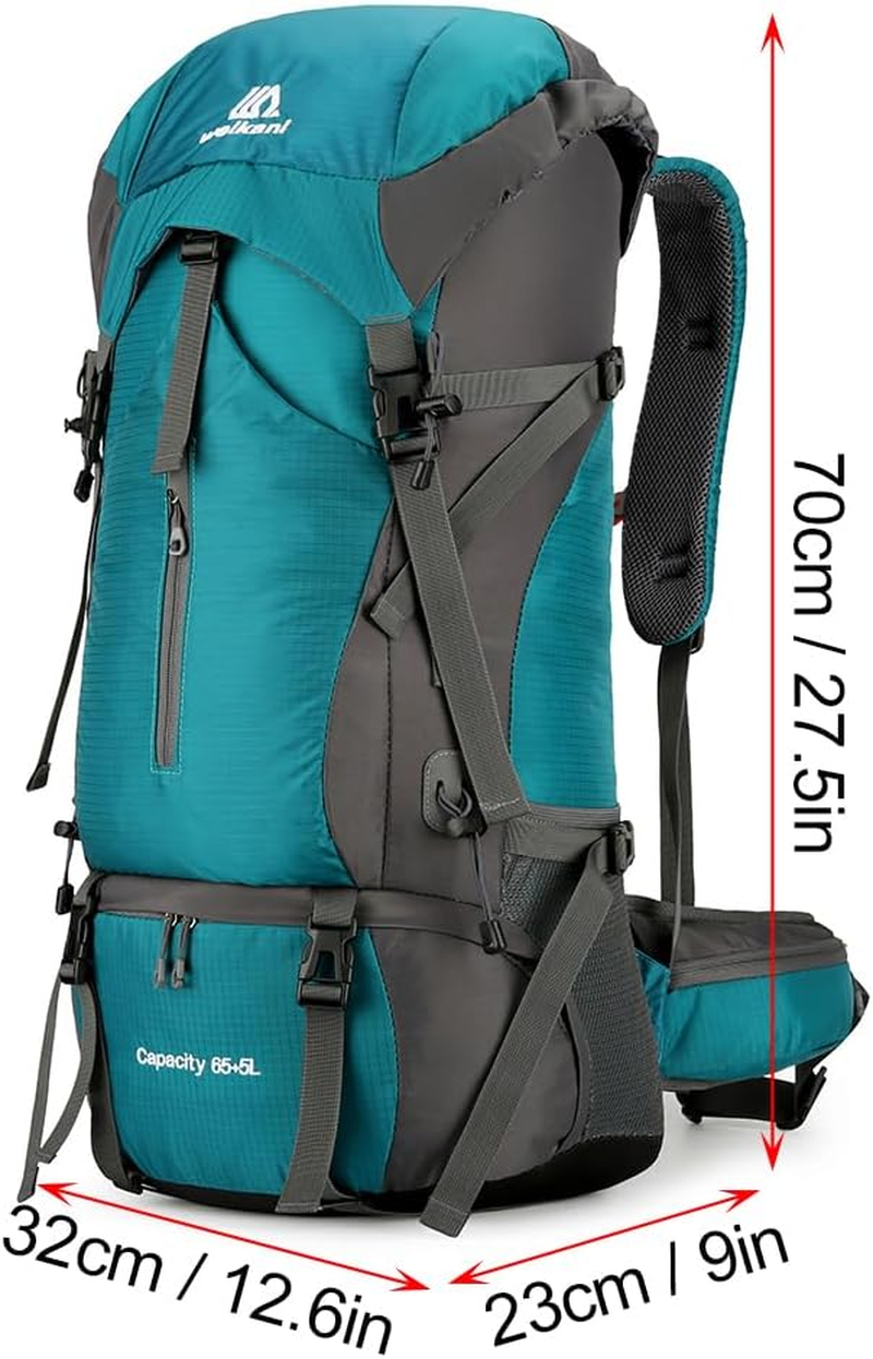 LAPOOH 70L Hiking Backpack Water-Resistant Climbing Camping Backpack Travel Daypack with Rain Cover