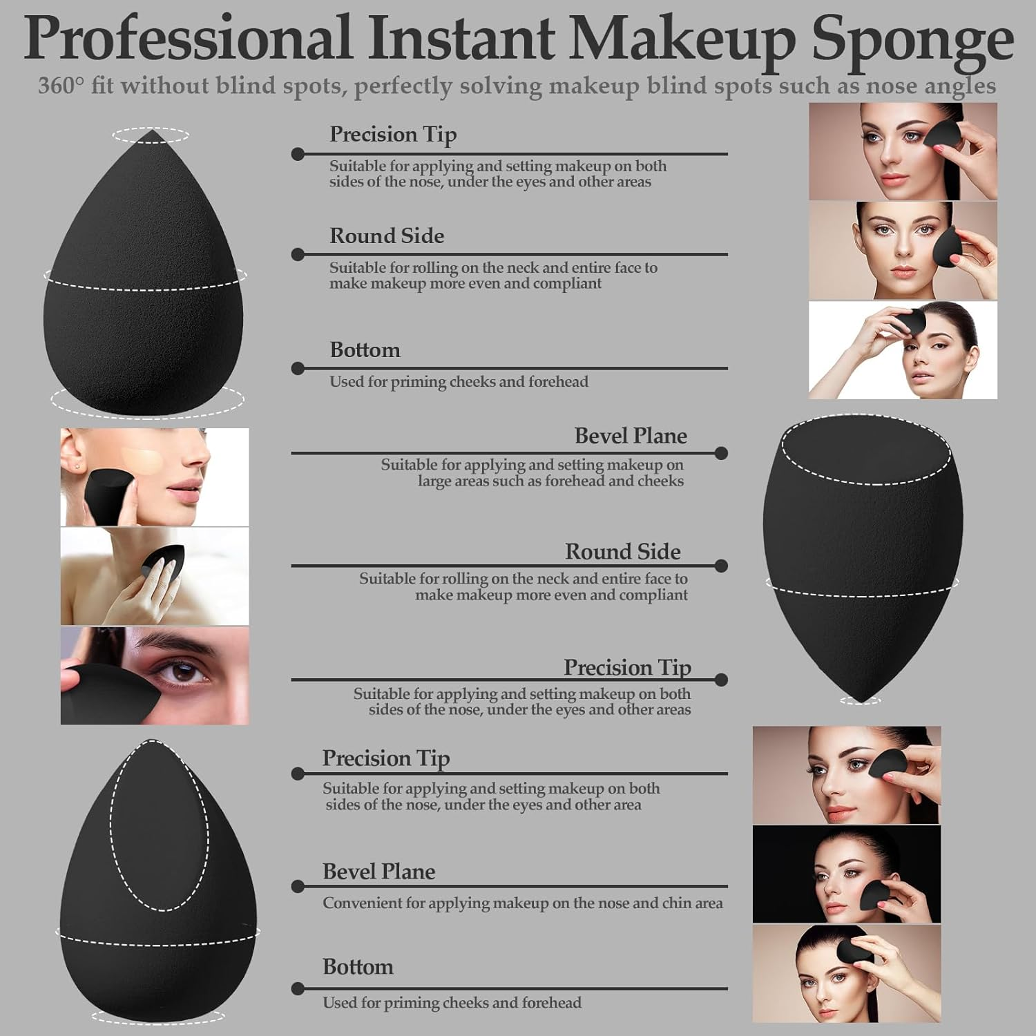 14 Pcs Makeup Sponge Set, Beauty Sponges Blender with 4 Pcs Powder Puff and 4 Pcs Mini Make up Sponges for Liquid,Foundation,Powder,Concealer,Cream (Black) - Colorful image number 7