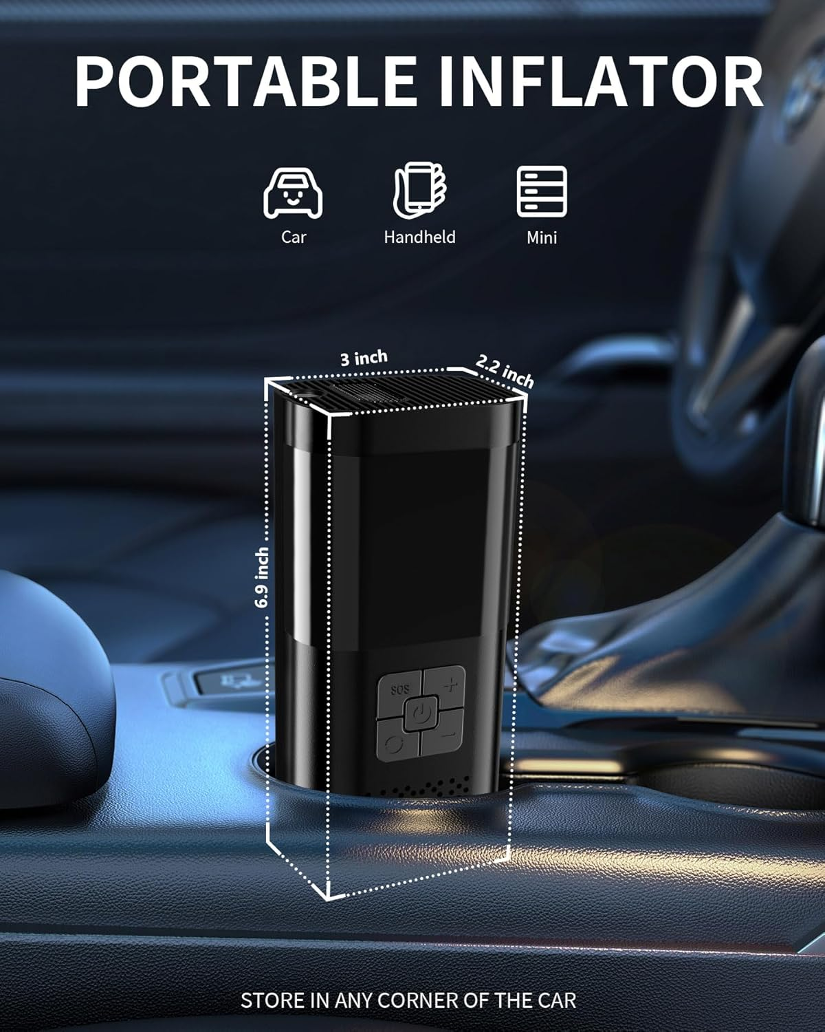 TEMOLA Portable 150PSI Cordless Black Tire Inflator, TN10, 12V DC Air Pump with Pressure Gauge, for Car, Motorcycle, Bicycle Tires image number 6