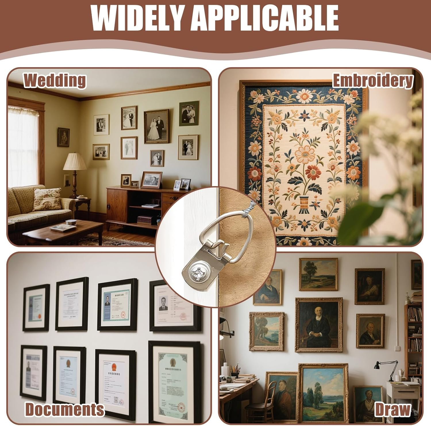 Stainless Steel Picture Hanging Kit, 10M Heavy Duty Wire Rope 10 D-Ring Hangers 10 Screws 10 Aluminum Crimping Sleeves, Wall Hanging Kit for Photo Clock Frame Mirror Artwork Light Lamp Billboards image number 4