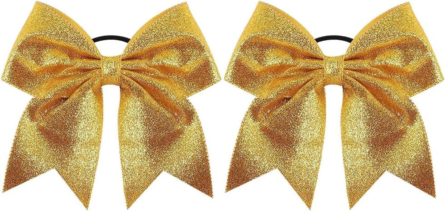 2 Pack Glitter Cheerleader Ponytail Holder Bow Softball Football Hair Ties Accessories for Teen Girls Gold
