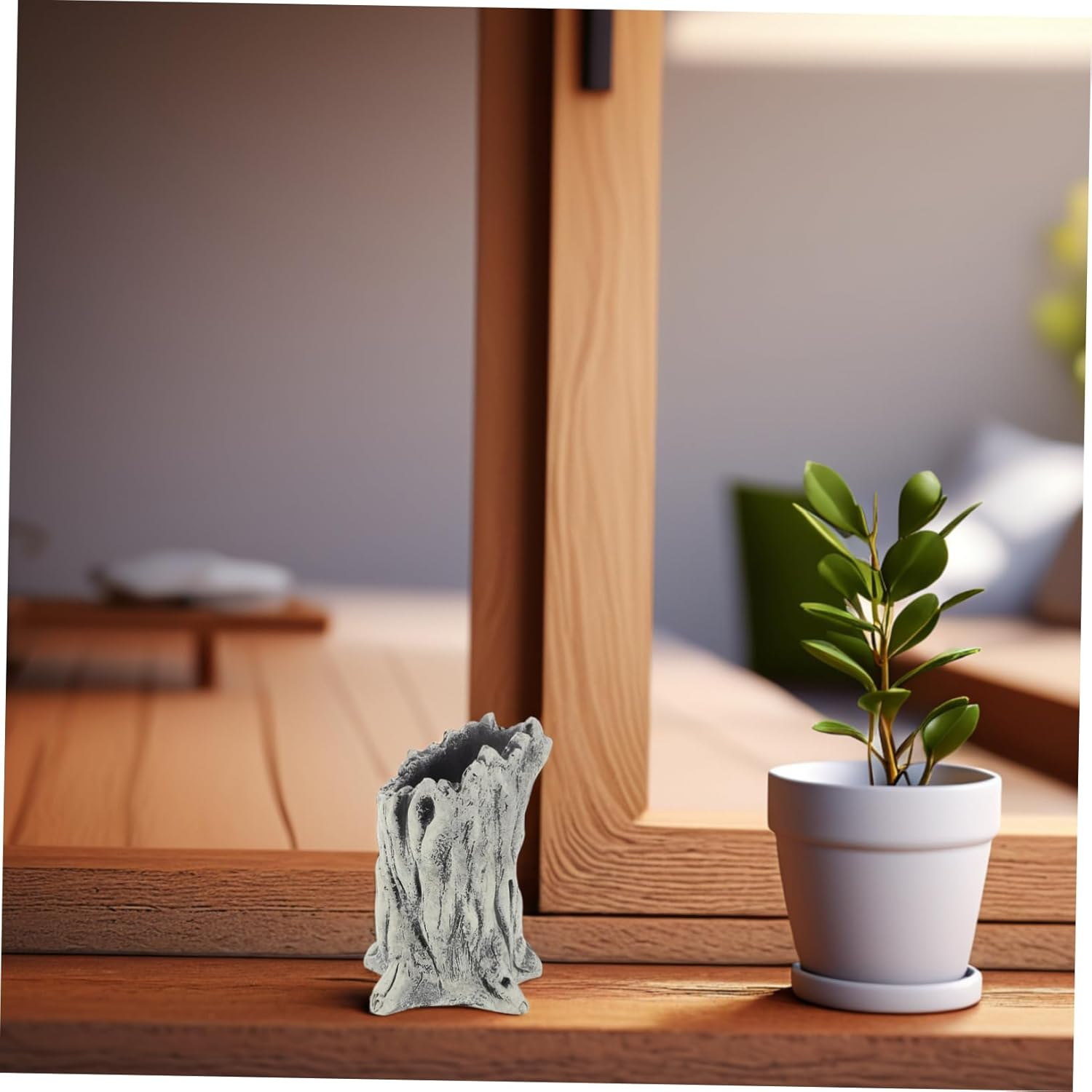 FUNOMOCYA Cement Succulent Planter Small Desktop Flower Pot Indoor Decorative Pot for Home Office Gardening image number 4