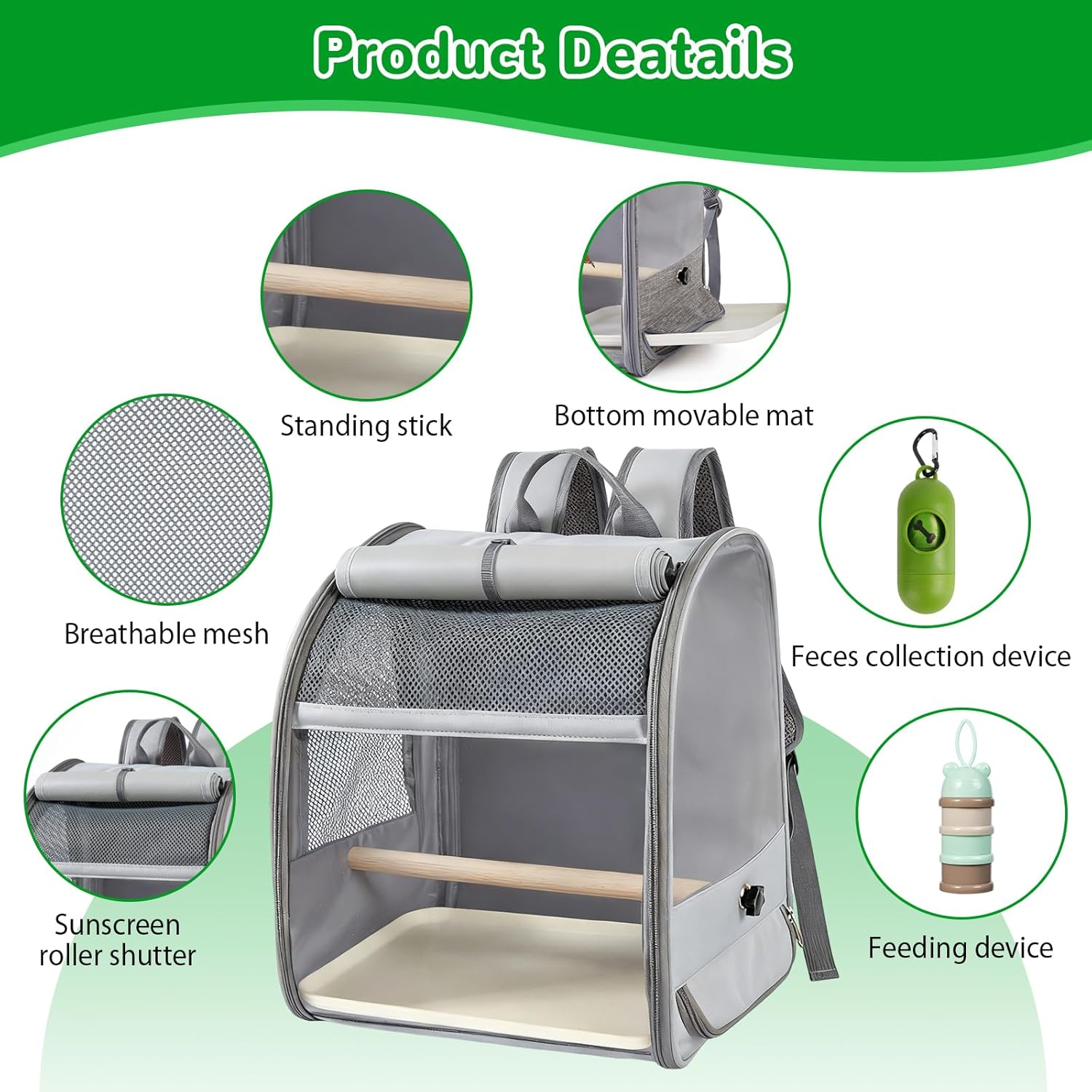 Bird Carrier Backpack, Transport Container for Birds with Feeder & Faeces Receiver, Bird Travel Cage Portable Pet Cage Made of Breathable Mesh for Small Parakeets Budgies