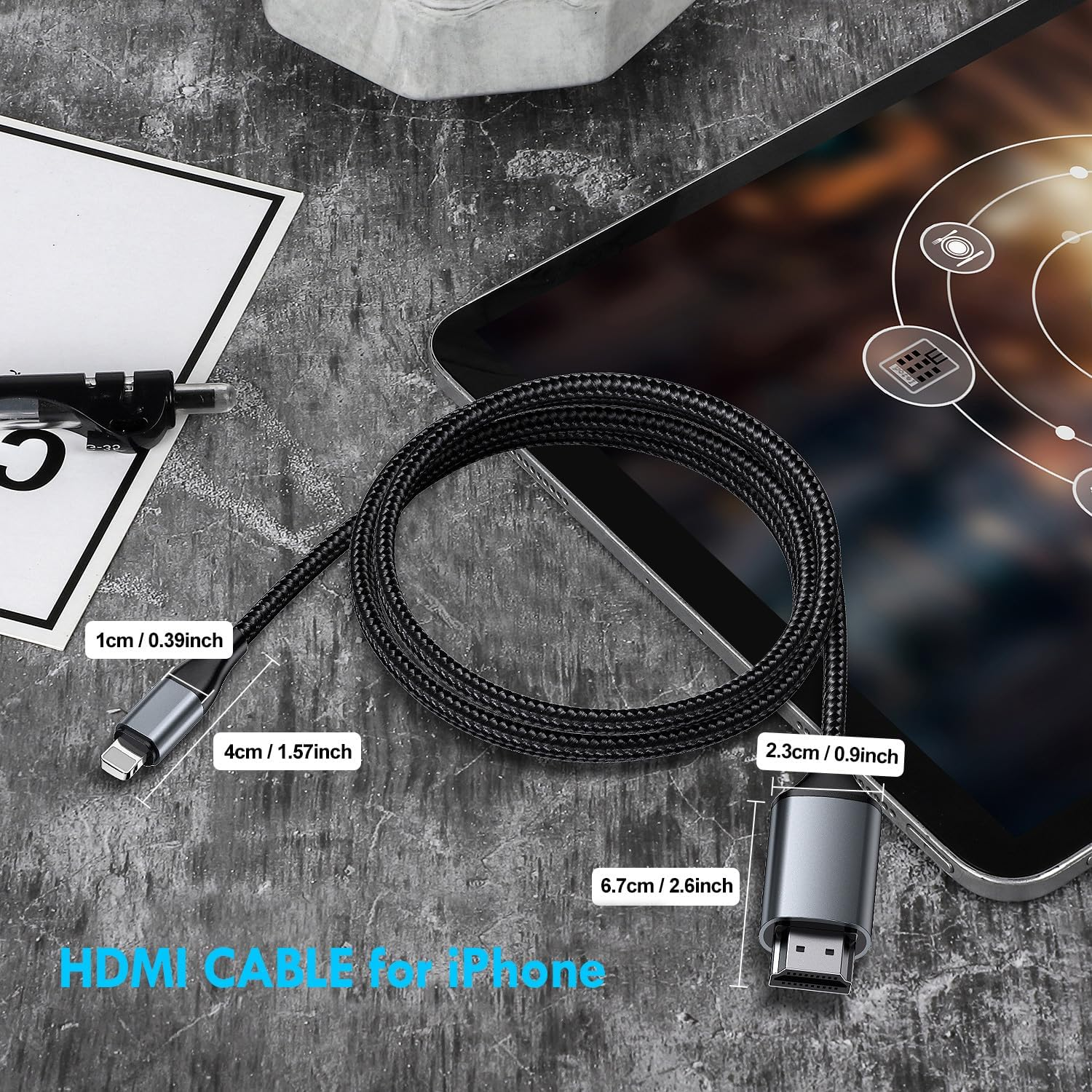 Lightning to HDMI Adapter &bull; HDMI Cable for Iphone to TV &bull; Compatible with Iphone14, 13, 12, 11 & Youtube to TV Output &bull; with 1080P HD Display &bull; Sync Video and Sound &bull; Just Plug and Play &bull; 6.6FT, Grey image number 2