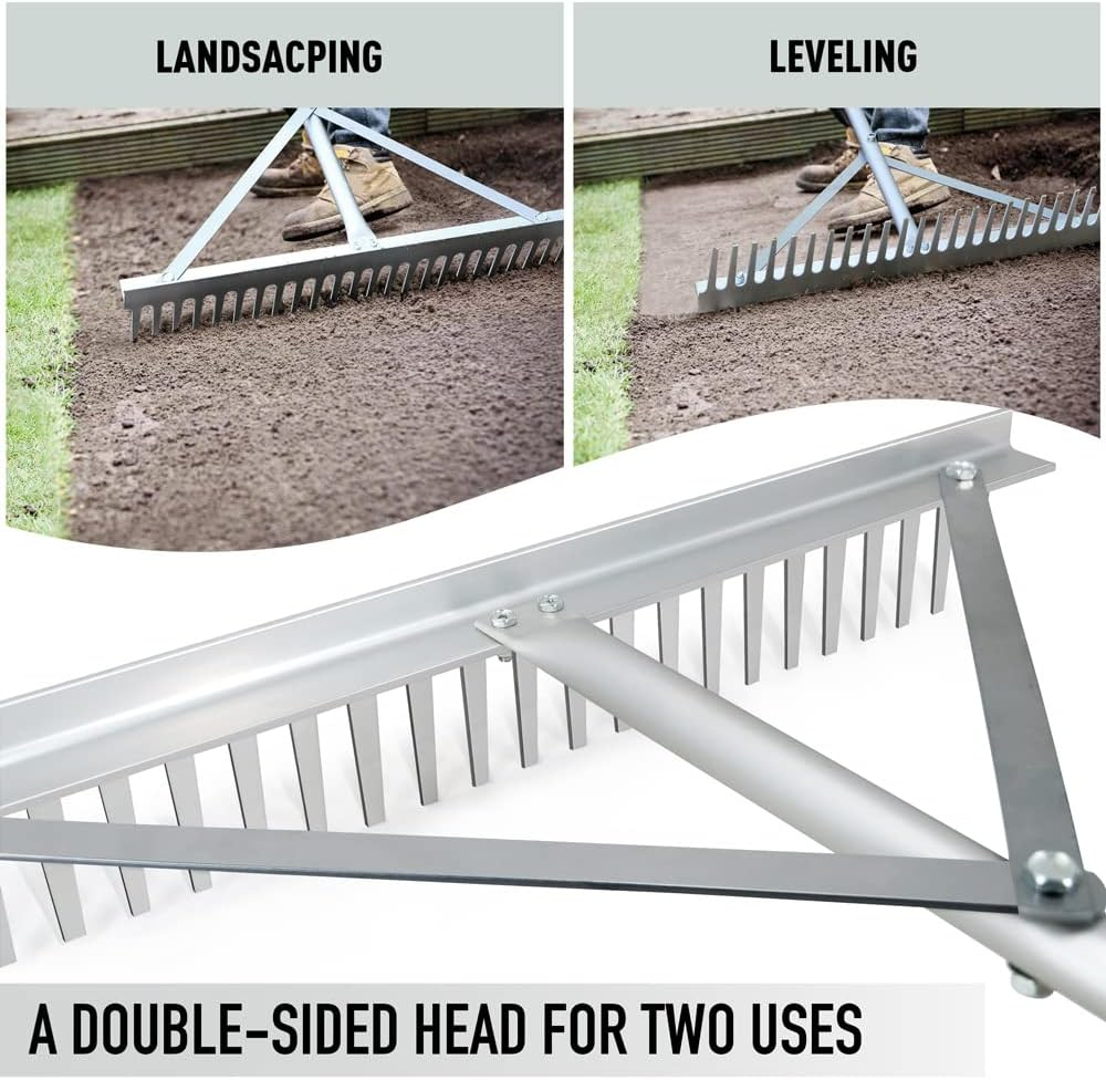 Colwelt Landscape Rake 24Tines, Aluminum Rakes with 68" Handle, 24" Landscape Rake Landscaping Tool for Beach and Lawn Care image number 2