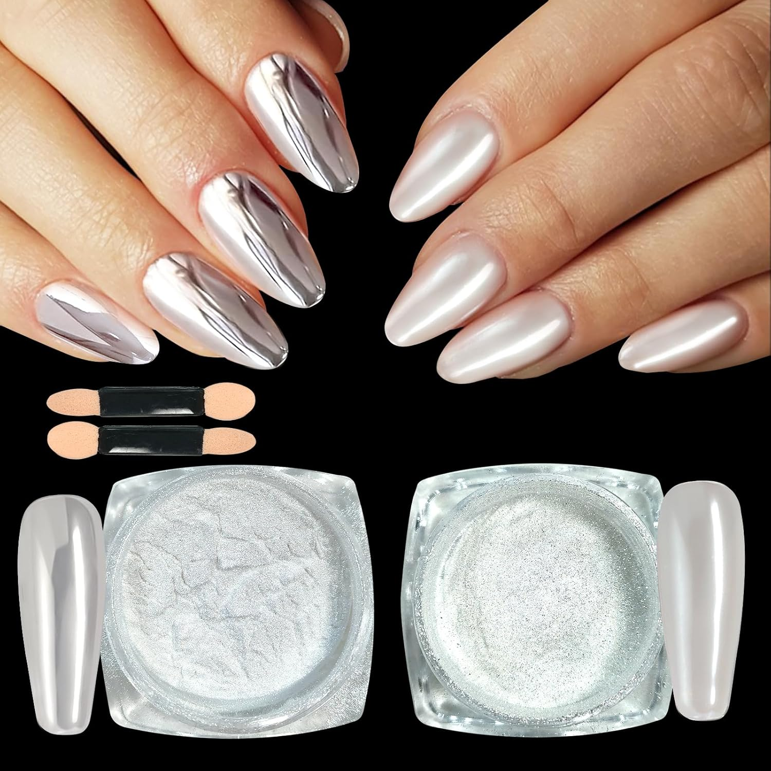 U-Shinein Chrome Nail Powder, Super Glossy Mirror Effect White Pearl Magic White Moonlight Effect Iridescent Pigment Powder, Pearlescent Iridescent Glitters Powder Metallic Pigment for Nails