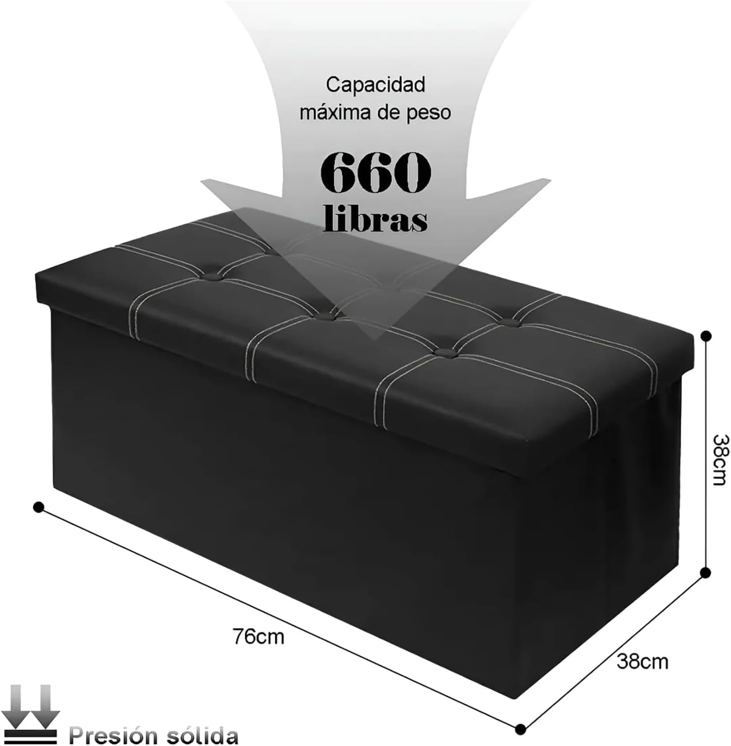 MEMOCASTLE Folding Storage Ottoman: 38X76X38Cm Black Synthetic Leather - 110L Capacity, Quick Assembly for Living Room & Bedroom - Black image number 2