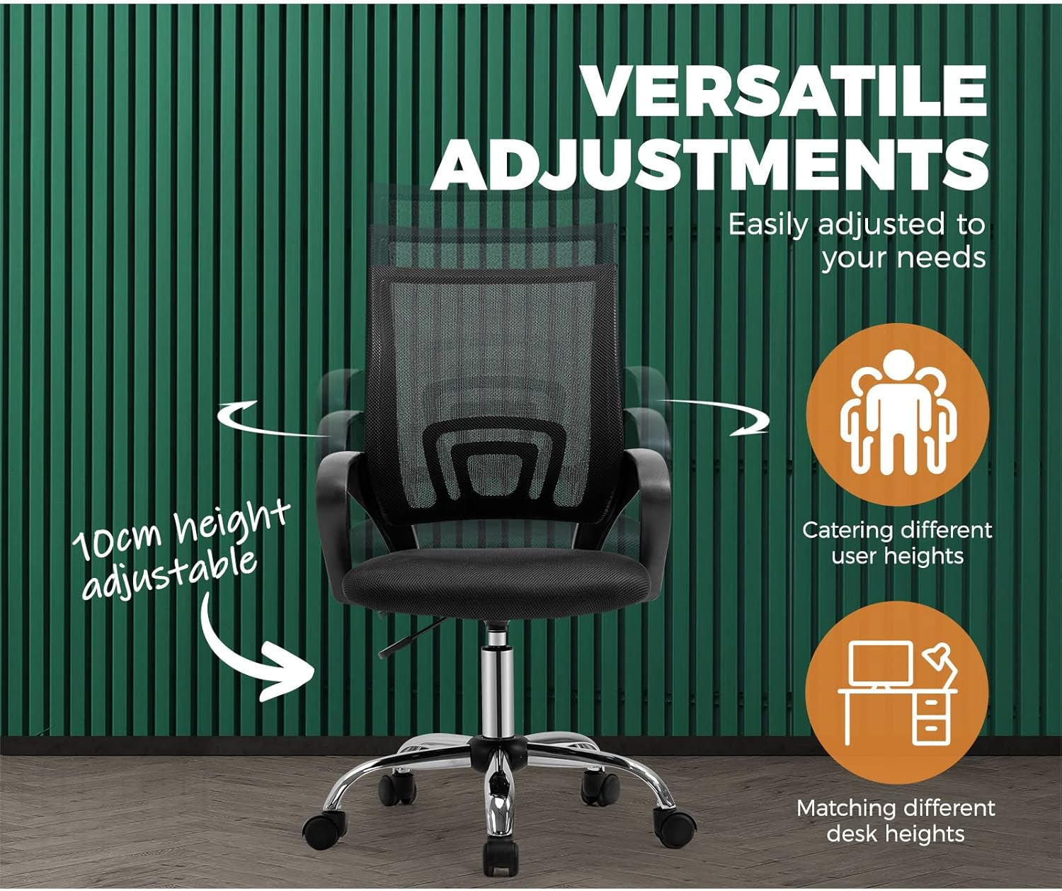 Oikiture Computer Desk Chair with Mid-Back and Lumbar Support Home Office Chair Armrest Swivel Chair for Home and Office Use Black image number 5