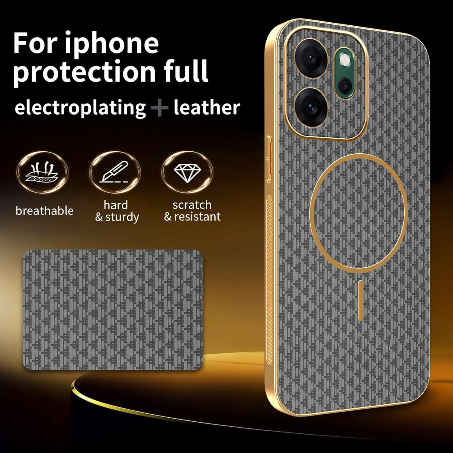 UPLAI Mobile Phone Case for Oppo Reno 14 FS (Oppo Reno 14F 5G/4G), Premium Leather Case Magnetic Wireless Charging Camera Protection Protective Case Electroplated Frame Shockproof Thin Grey image number 3