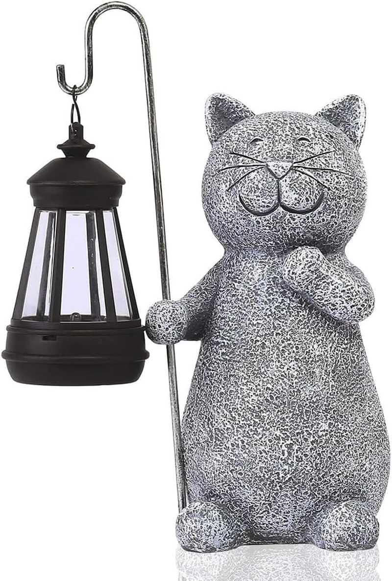 Cat Sculpture Figurine Light, Garden Lights Statue, Garden Ornaments Lantern Outdoor, 25.5 * 12 * 9.5Cm, Grey image number 5