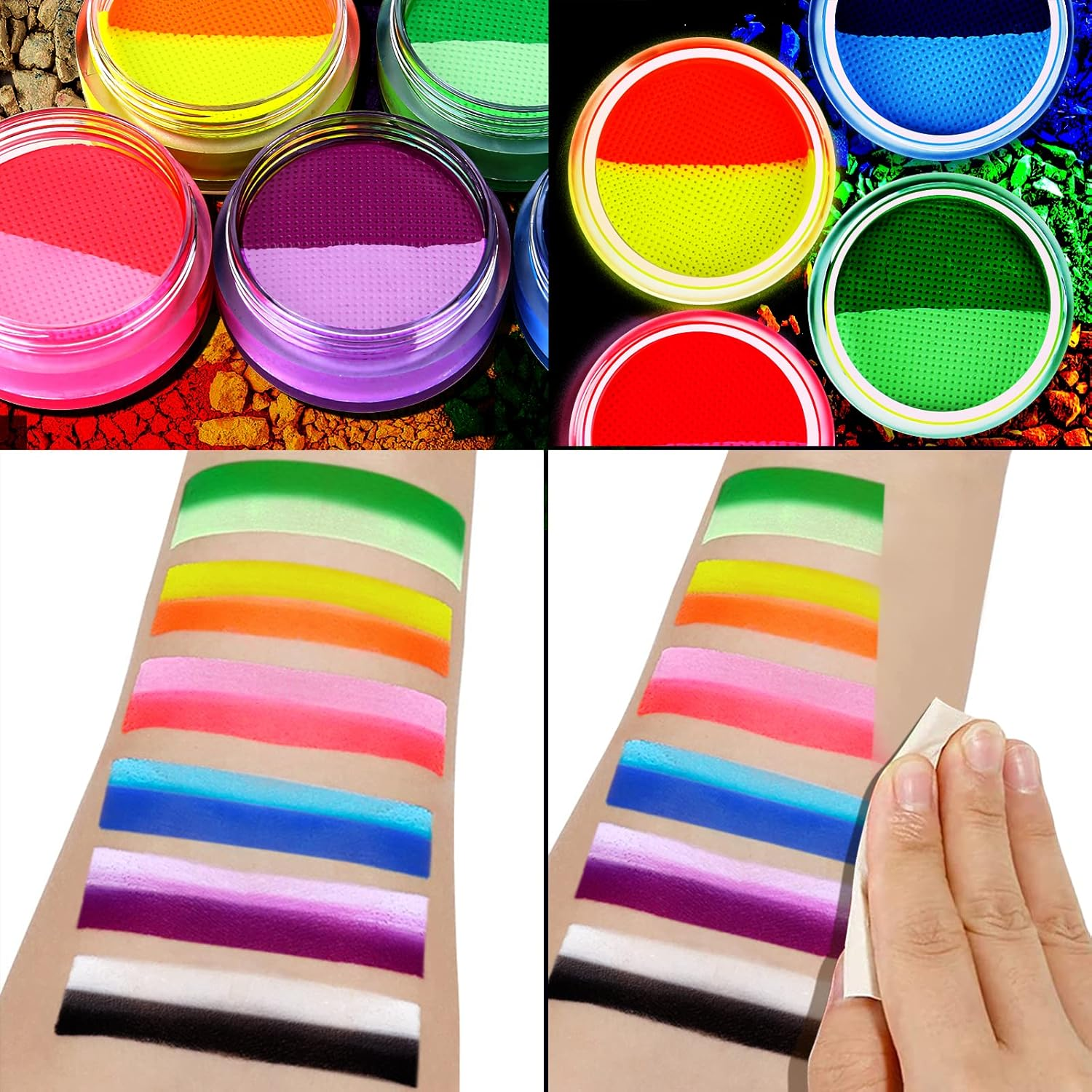 Water Activated Eyeliner, UV Glow Neon Cake Paint, 12 Bright Color Hydra Eye Liner,Uv Glow Blacklight Luminous Body Face Makeup Paint, Costume Halloween and Club Makeup Art Paint (01) image number 3