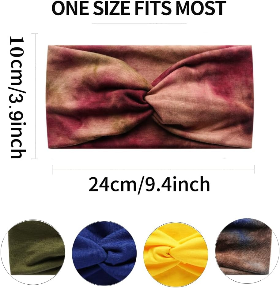 Pack of 6 Bandana Headbands for Women Wide Wavy Headscarf Boho Headscarves Wraps Turban Fabric Elastic Headband Yoga Hair Bands Sports Running Headscarves (Yellow13De) - Yellow13De image number 3