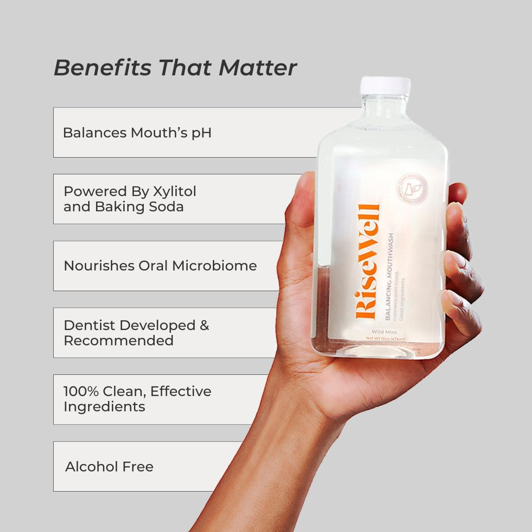 Risewell Balancing Mouthwash - Ph Balancing Alkaline Alcohol Free Mouthwash - Dentist Developed Dry Mouth Rinse - No Added Fluoride and Sls-Free - Wild Mint, 16 Oz image number 2