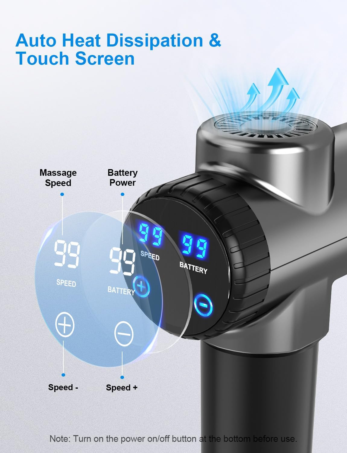 UOHHBOE Massage Gun Electric Muscle Massager Deep Tissue 99 Speeds 2550Mah 3300 RPM Low Noise LED Touch Screen with 8 Replaceable Heads image number 2