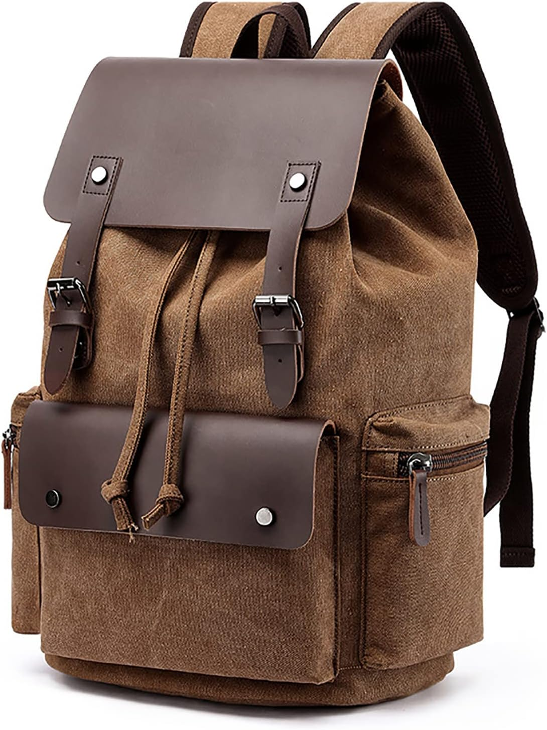 Leather Laptop Backpack, Casual Canvas Campus School Rucksack with 15.6 Inch Laptop Compartment Brown image number 1