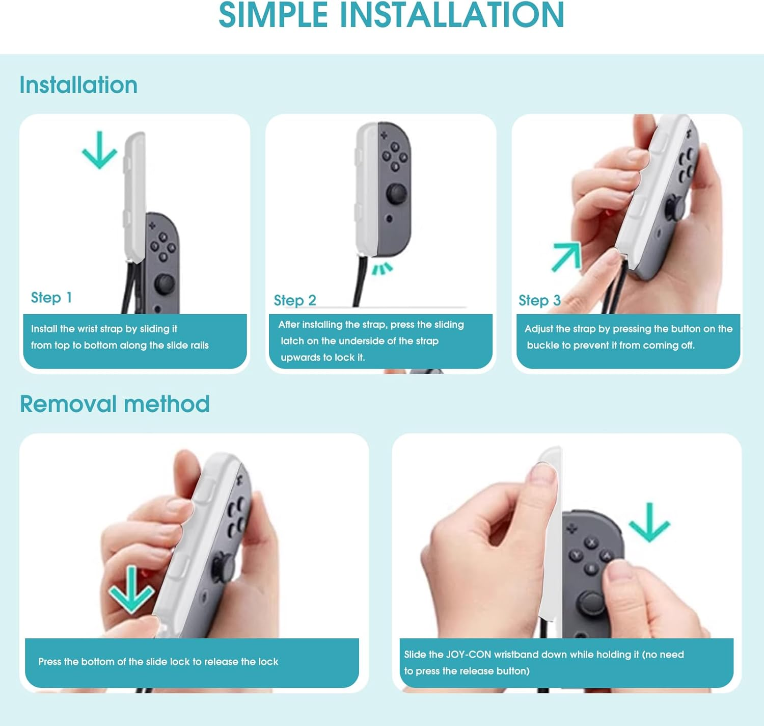 Essencenest 2 Pack Wrist Strap Controller Compatible with Nintendo Switch Joycon, Adjustable Controller Straps with Secure Lock, Replacement Lanyards for Switch Joycon (Black & Colorful) - Black  2 Pack image number 5