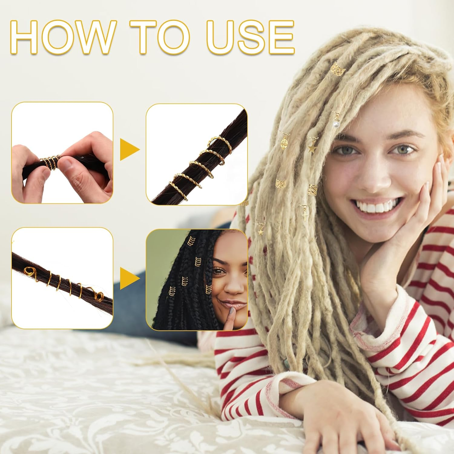 APOMOONS Pack of 260 Gold Hair Accessories for Braids, 17 Types Loc Jewellery for Hair, Golden Hair Accessories, Gold, Hair Beads for Cliping, Dreadlocks Jewellery, Hair Accessory Women and Men image number 2