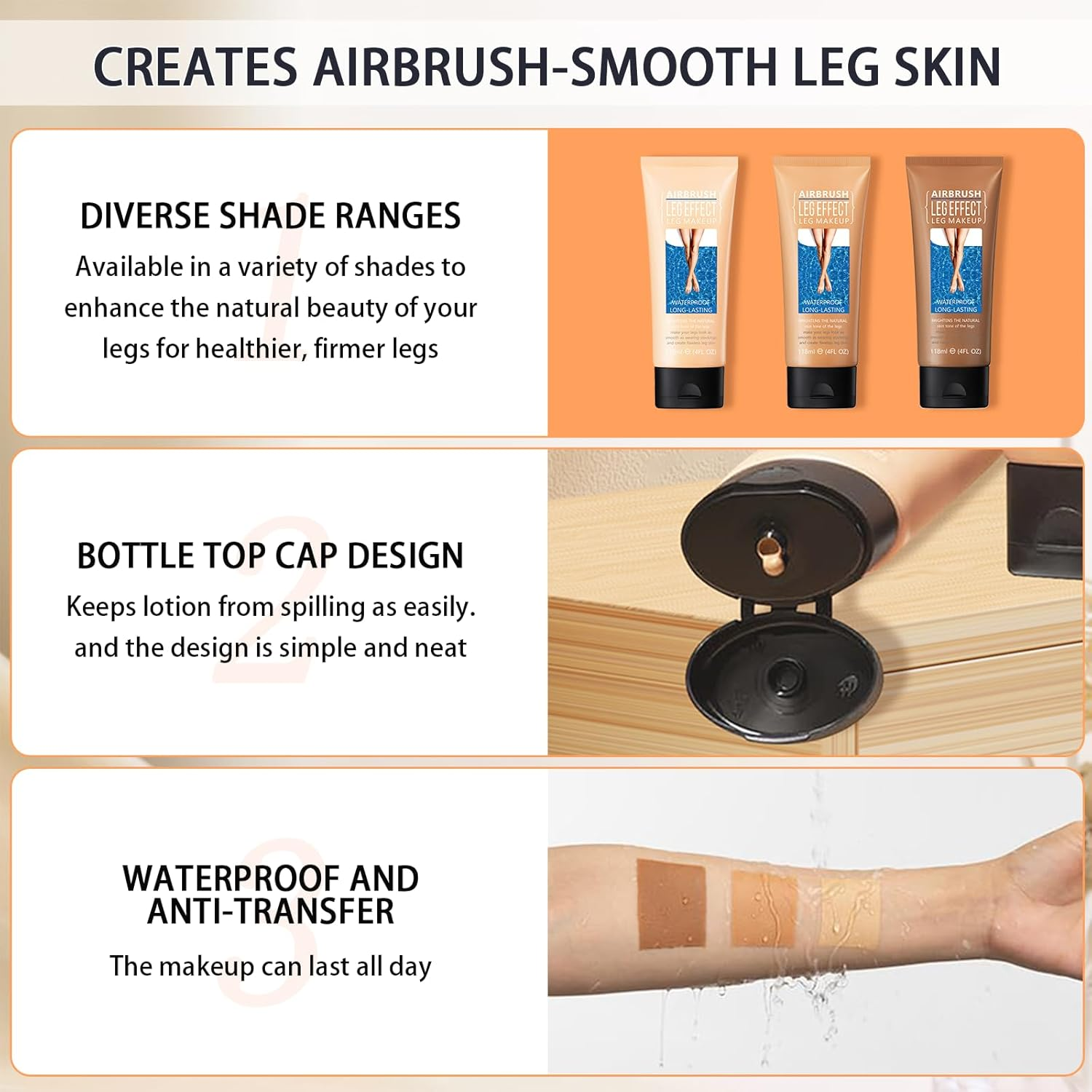 Leg Makeup Waterproof, Smooth Legs, Fade the Skin Color of Legs, Effectively Cover the Scars of Legs and Body, Long-Term Body Foundation Make-Up