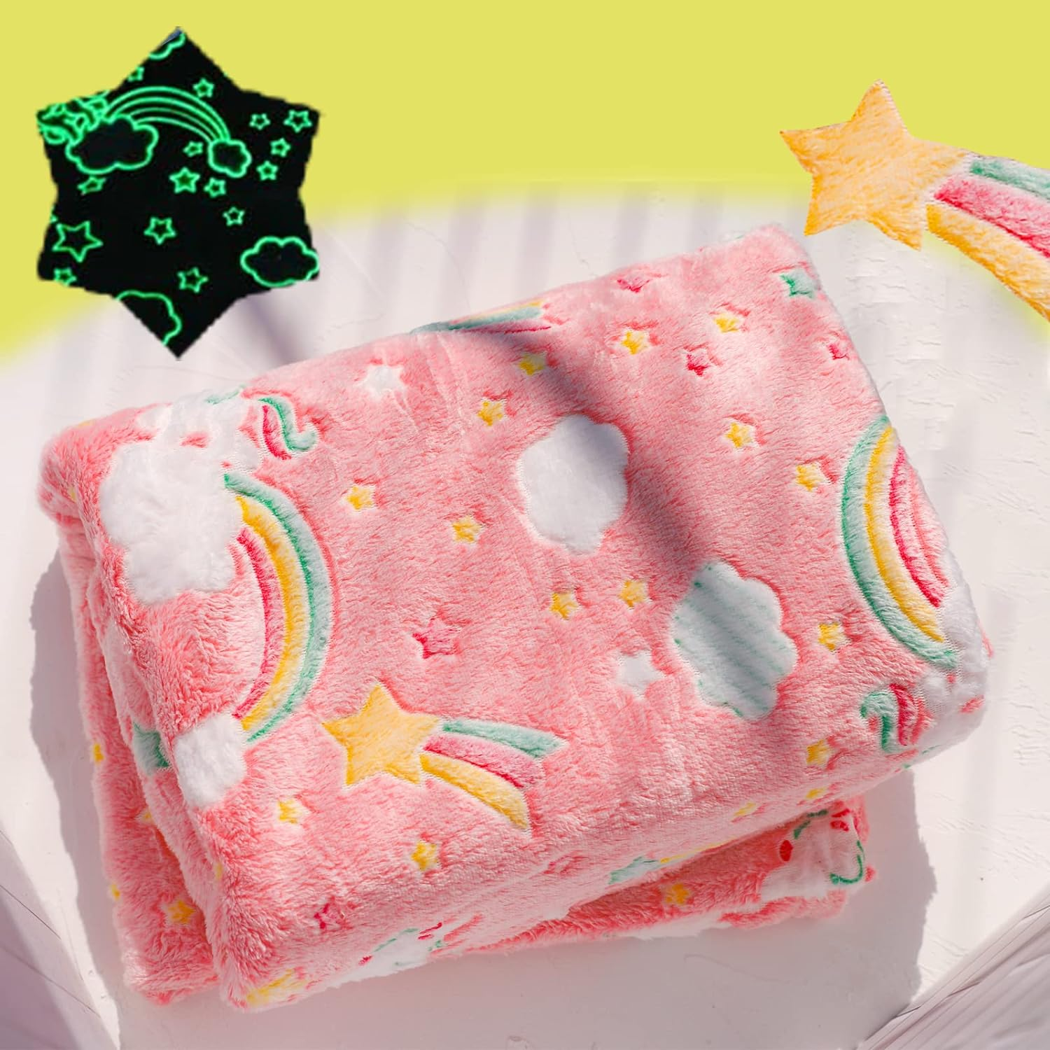 Best Gift Glow in the Dark Rainbow Throw Blanket with Storage Bag, Soft Throw Blanket for Girls Boys, Gifts for Christmas Birthday Valentines, Kids Blanket, Home Travel Use, 50"X60" Red image number 4