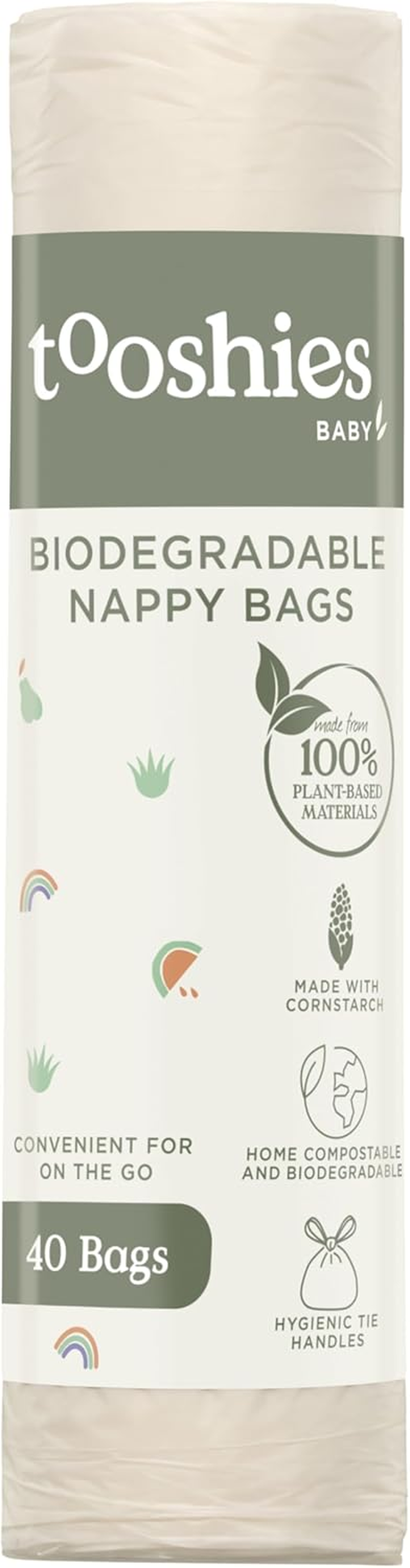 Tooshies Baby | Biodegradable Nappy Bags | Disposable | 100% Plant-Based | Fully Compostable | Hygienic Tie Handles | Minimal Packaging | 40Pk Roll image number 4